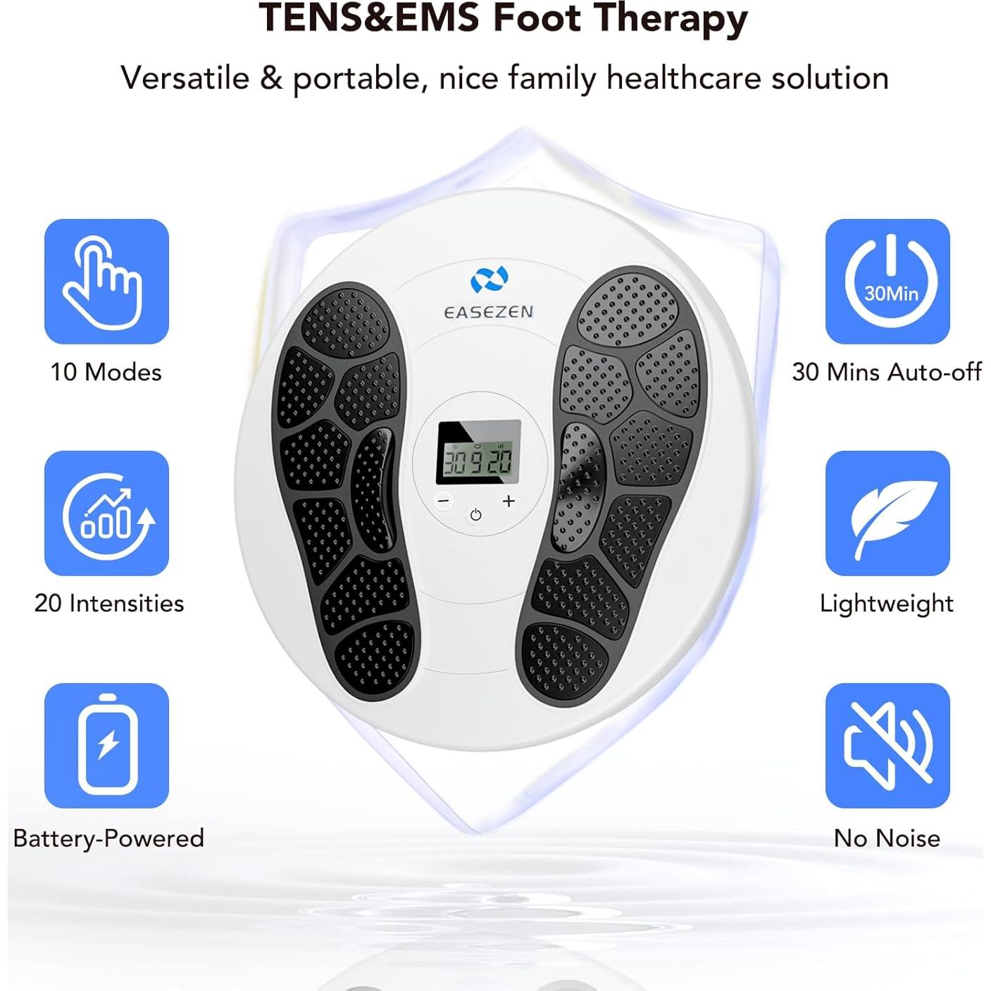 Masajeador de pies EaseZen TENS y EMS - 10 Modos, 20 Intensidades