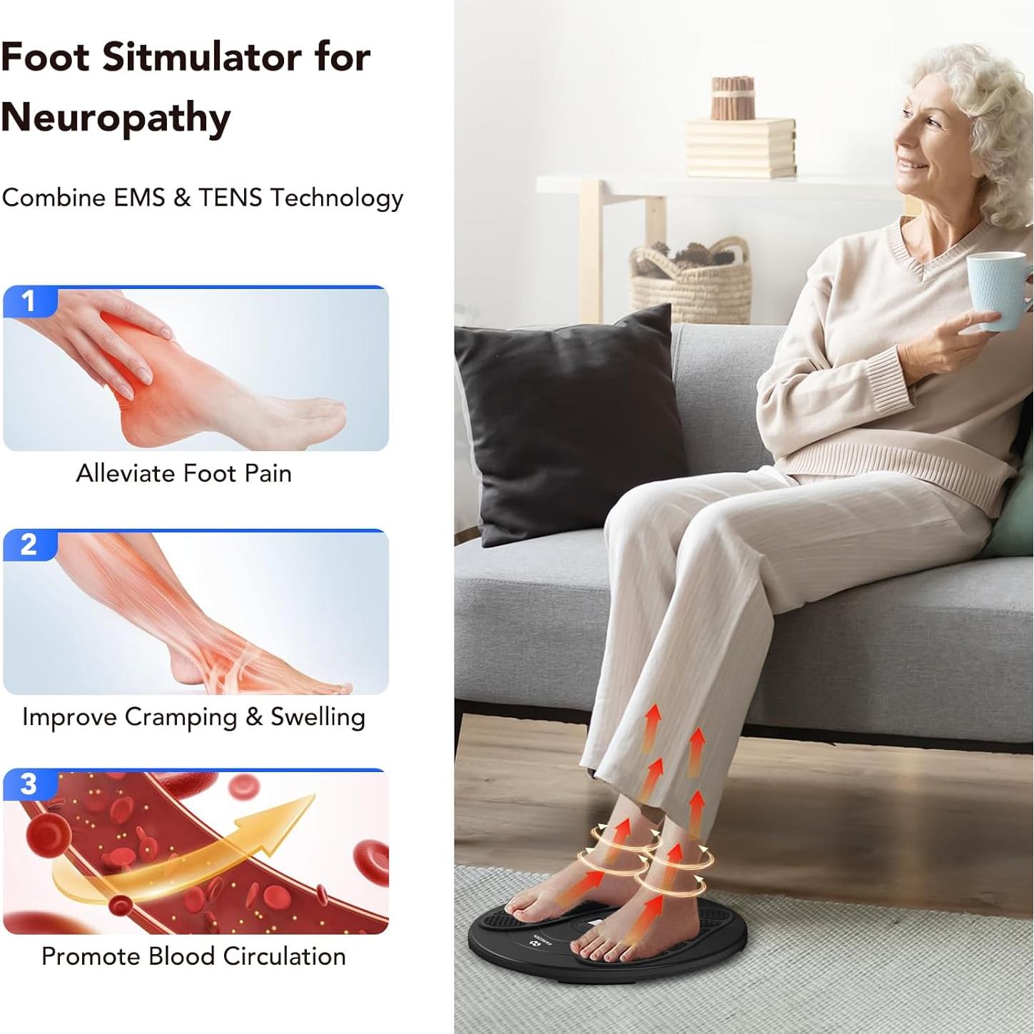 Masajeador de pies EaseZen TENS y EMS, 10 modos, 20 intensidades