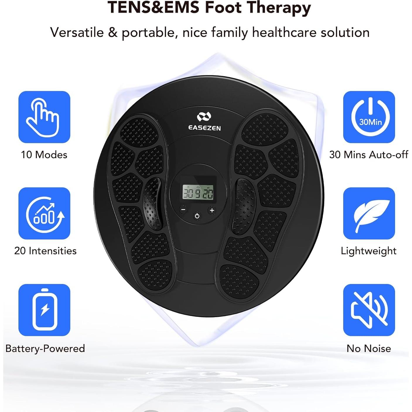 Masajeador de pies EaseZen TENS y EMS, 10 modos, 20 intensidades