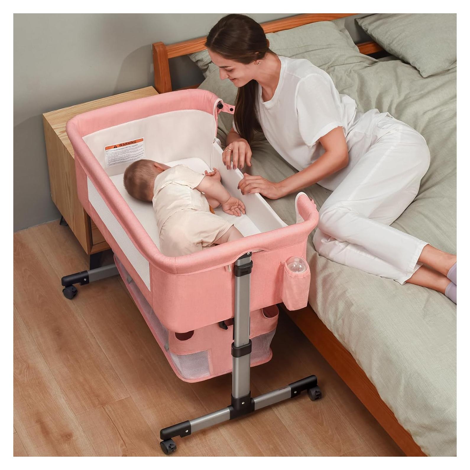 Cuna Lateral 3 en 1 Soobaby Rosa Ajustable para Bebé