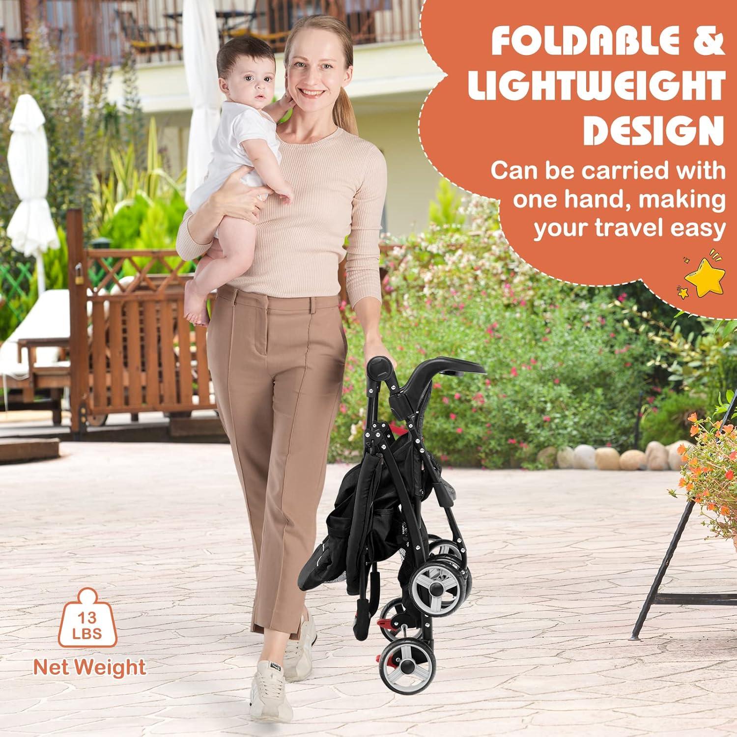 Carrito de Bebé HONEY JOY Tipo Paraguas Plegable 5.9 kg Negro