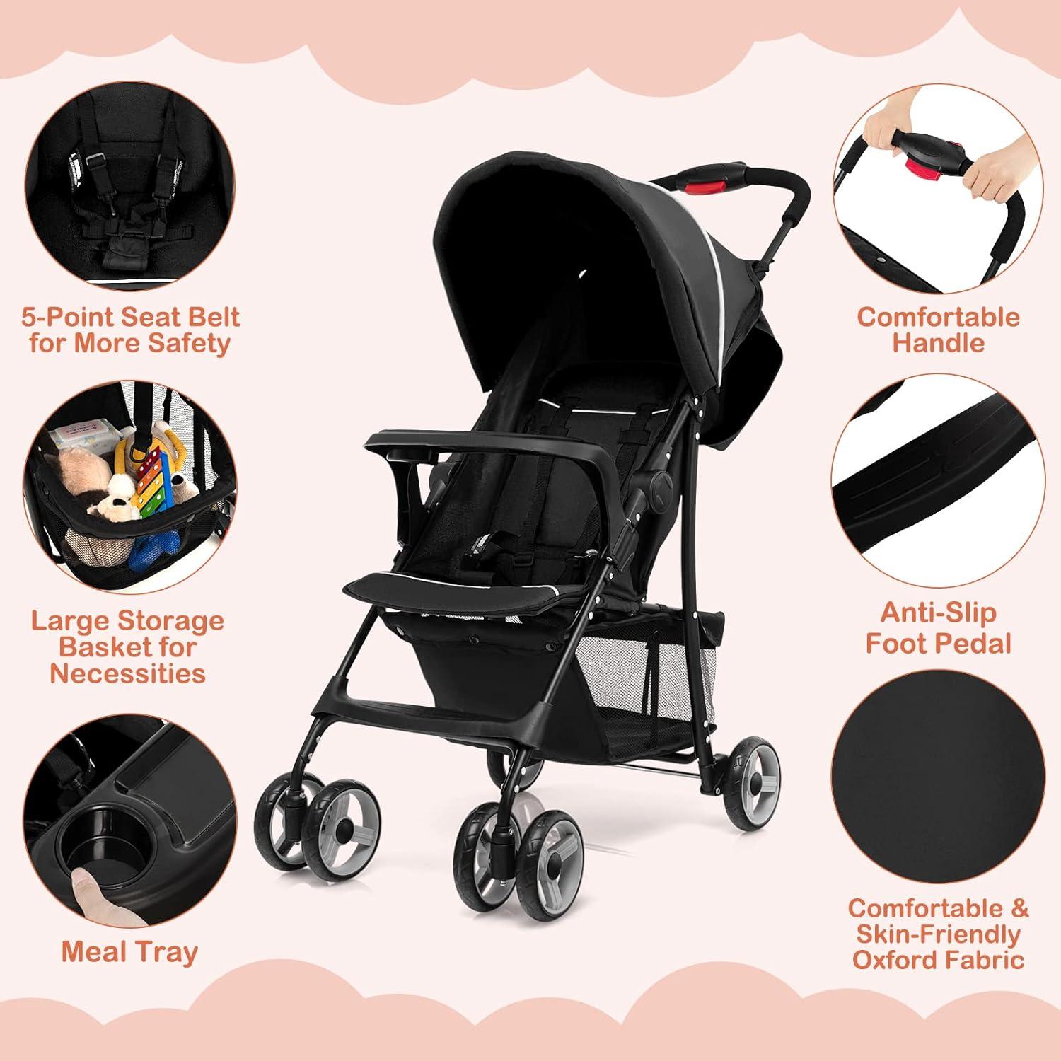 Carrito de Bebé HONEY JOY Tipo Paraguas Plegable 5.9 kg Negro