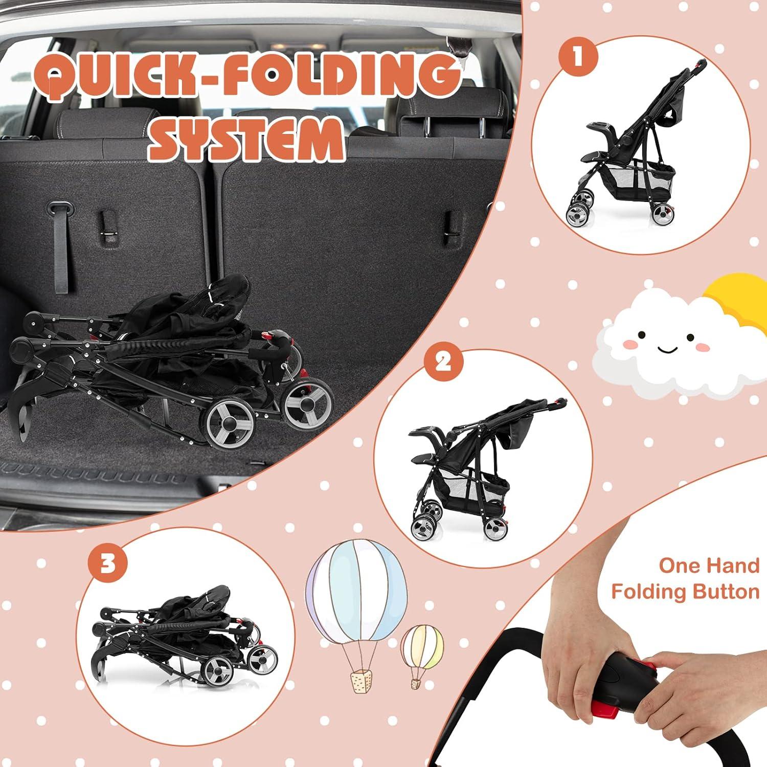 Carrito de Bebé HONEY JOY Tipo Paraguas Plegable 5.9 kg Negro