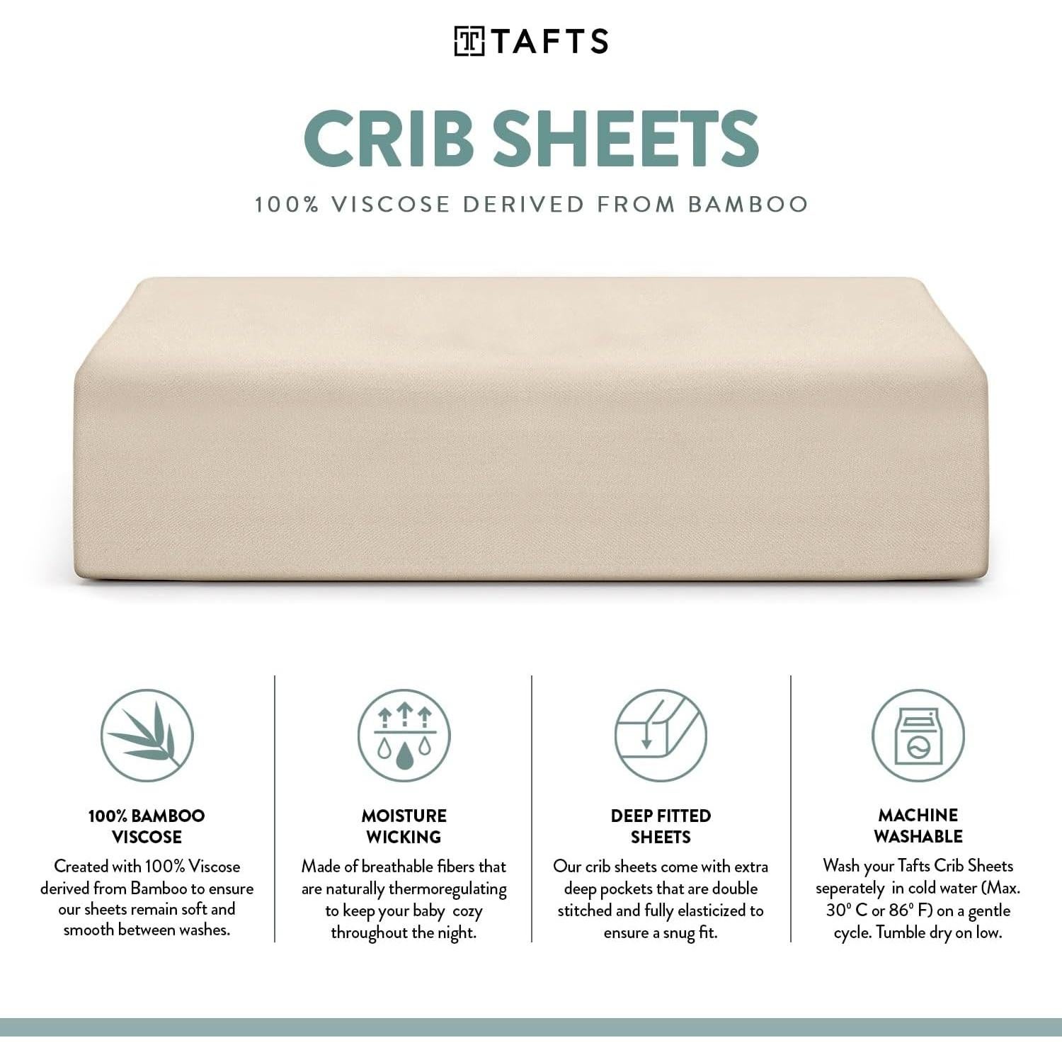 Sábanas para Cuna Tafts 100% Viscosa Bambú 71x132 cm Beige