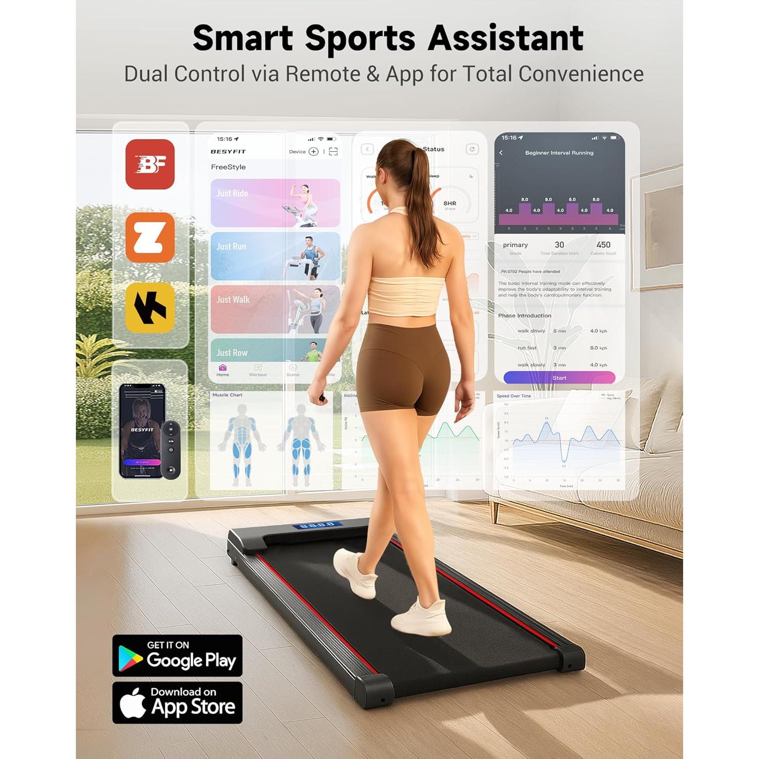 Caminadora bajo escritorio Hartwares DK-38AB-1-1, 2.5HP, 6.4 km/h