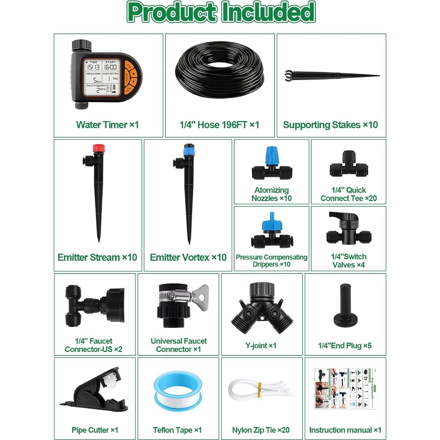 Sistema de Riego por Goteo Kalolary 59.9m con Temporizador