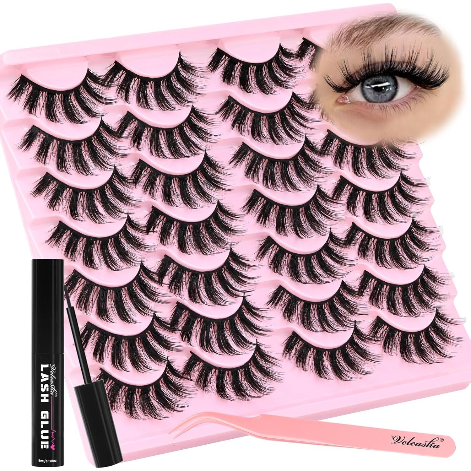 Kit de Pestañas Falsas Veleasha 3D con Pegamento Impermeable