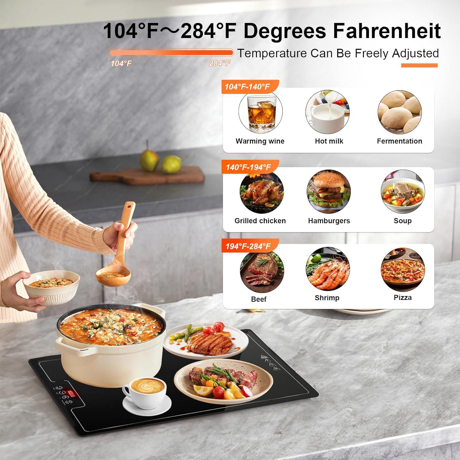 Bandeja Calentadora Eléctrica QEGOON 51x38cm con Termostato