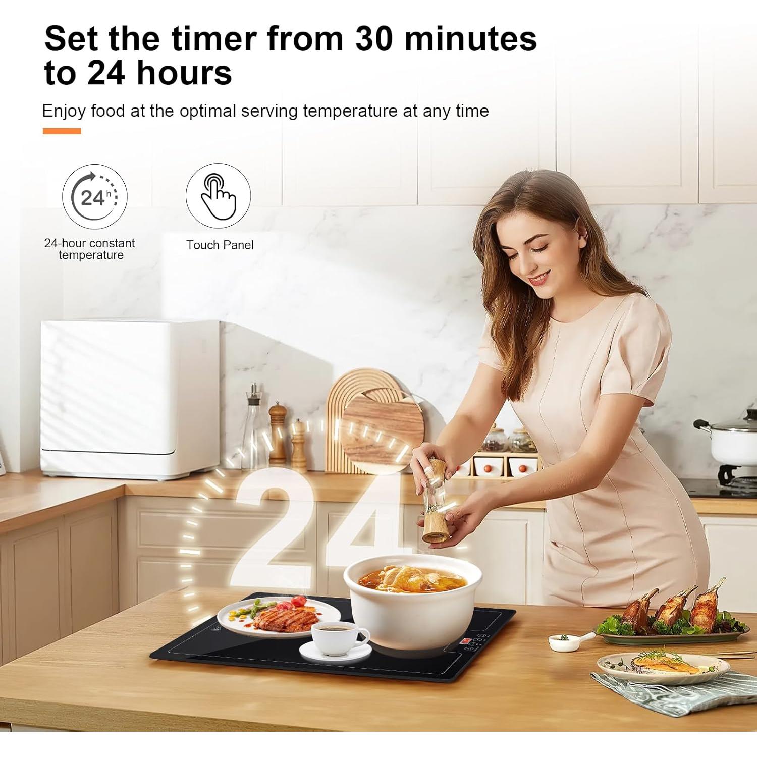 Bandeja Calentadora Eléctrica QEGOON 51x38cm con Termostato