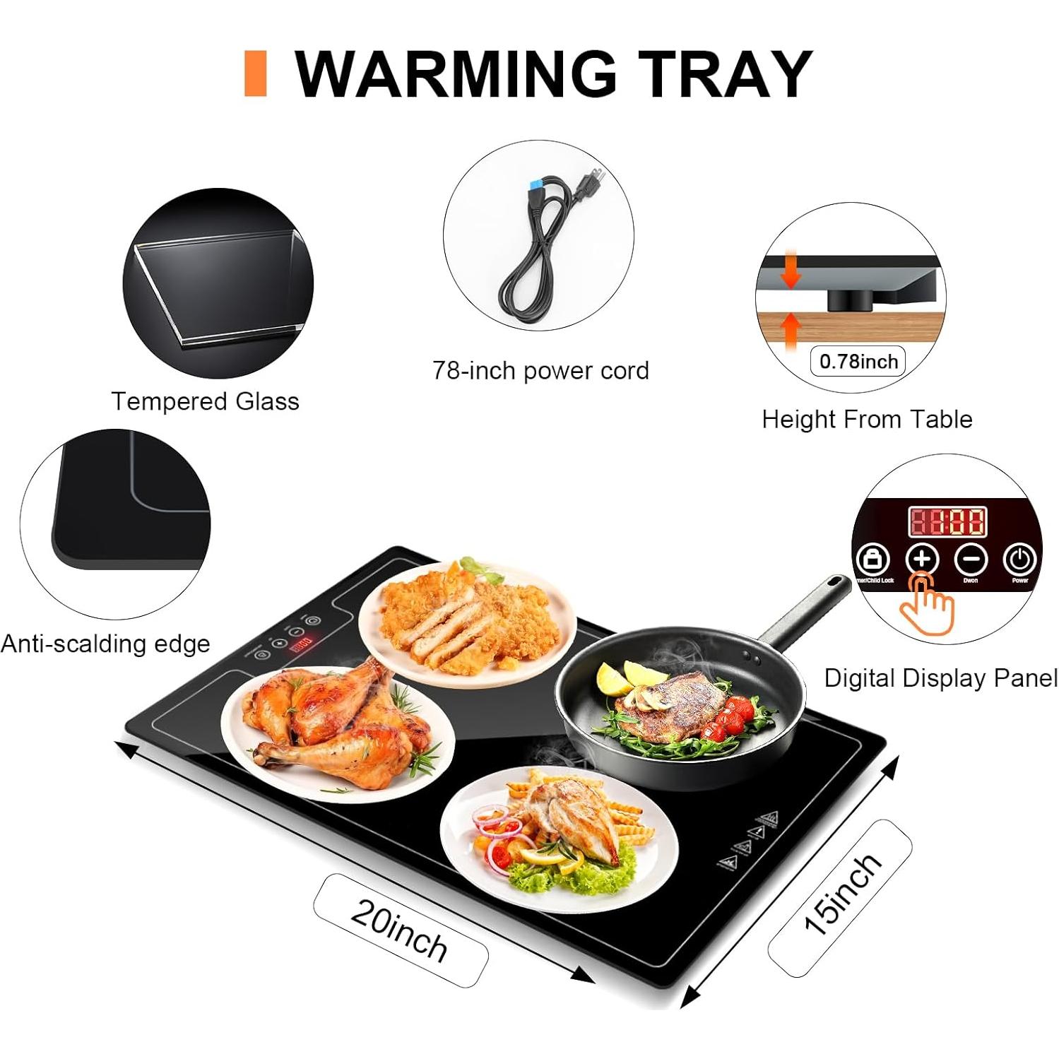 Bandeja Calentadora Eléctrica QEGOON 51x38cm con Termostato