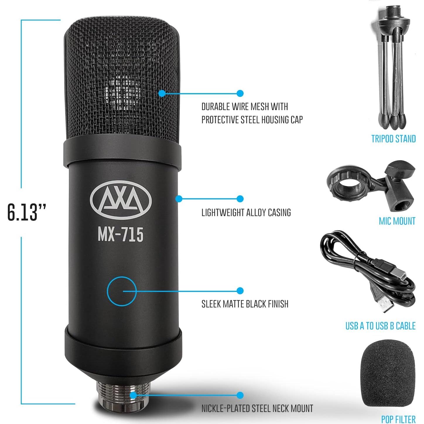 Micrófono Vocal Condensador USB AxcessAbles MX-715 1.68m