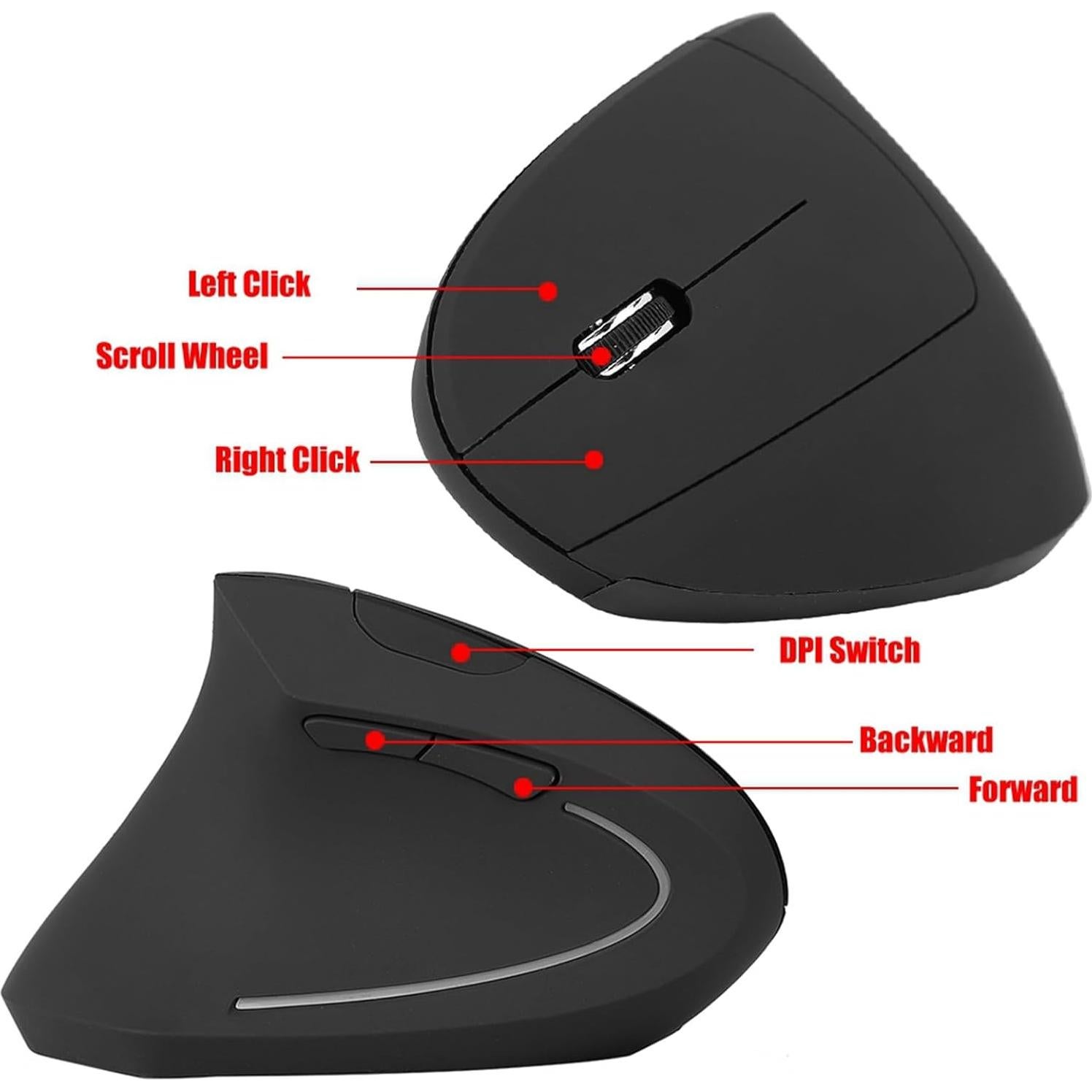 Ratón Vertical Ergonómico Goshyda 2.4GHz 800/1200/1600 DPI Negro