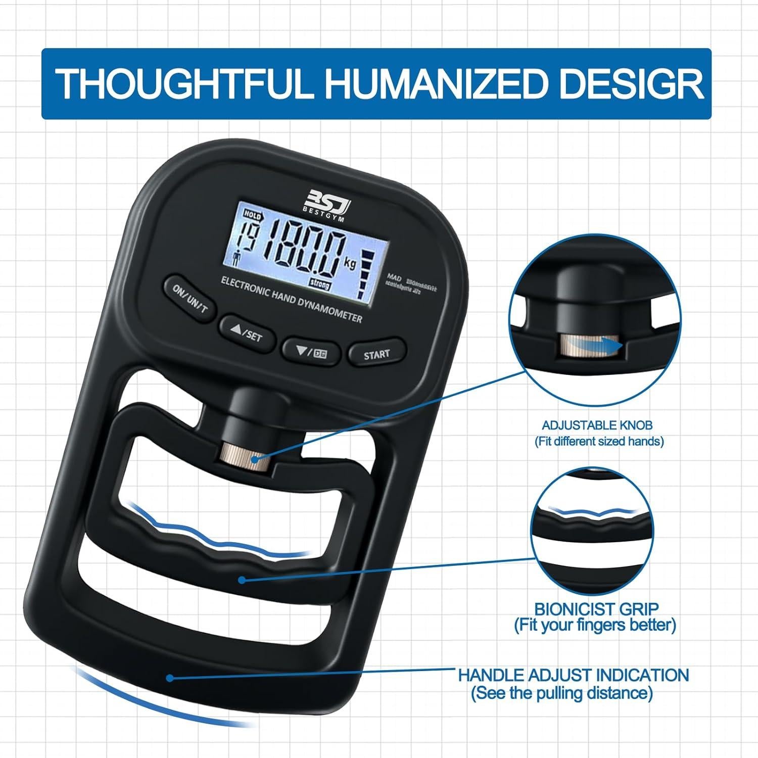 Dinamómetro de Agarre BSJ BESTGYM 180kg con Pantalla LCD