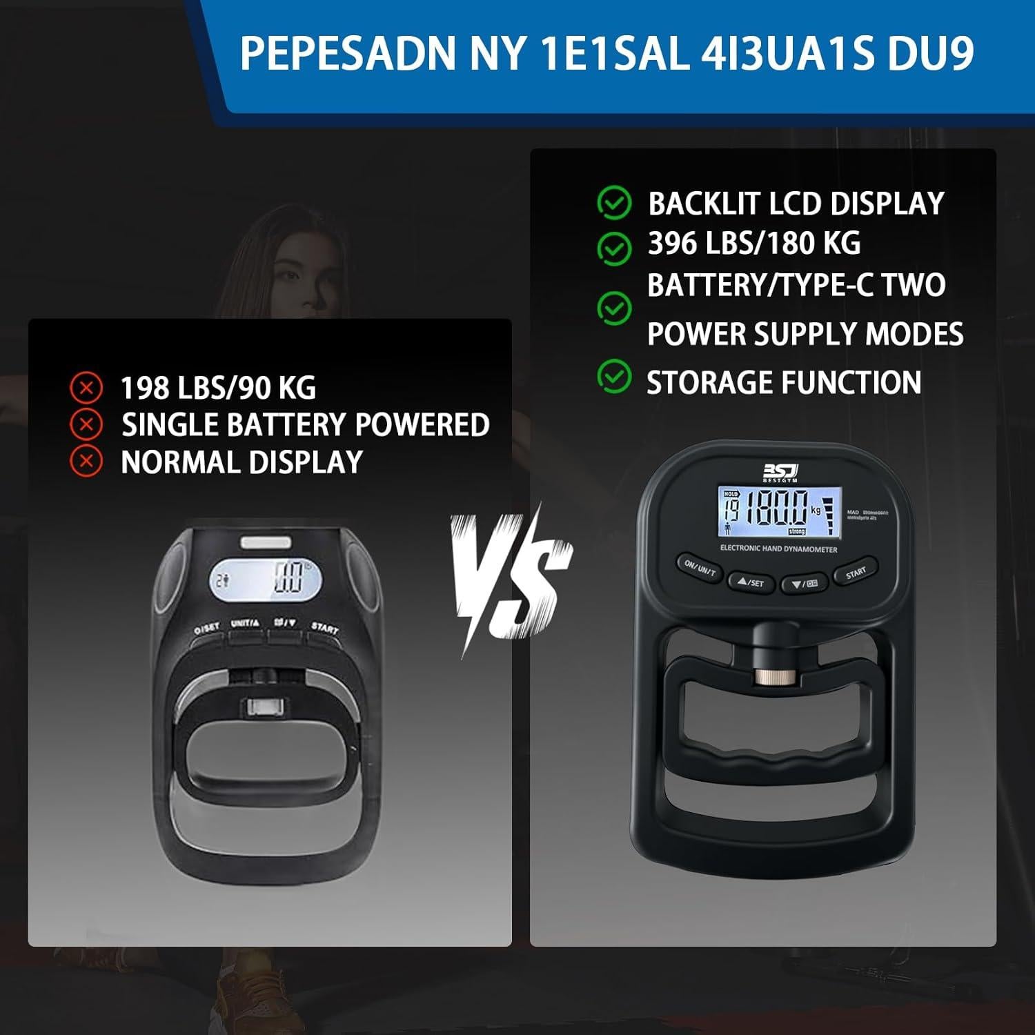 Dinamómetro de Agarre BSJ BESTGYM 180kg con Pantalla LCD