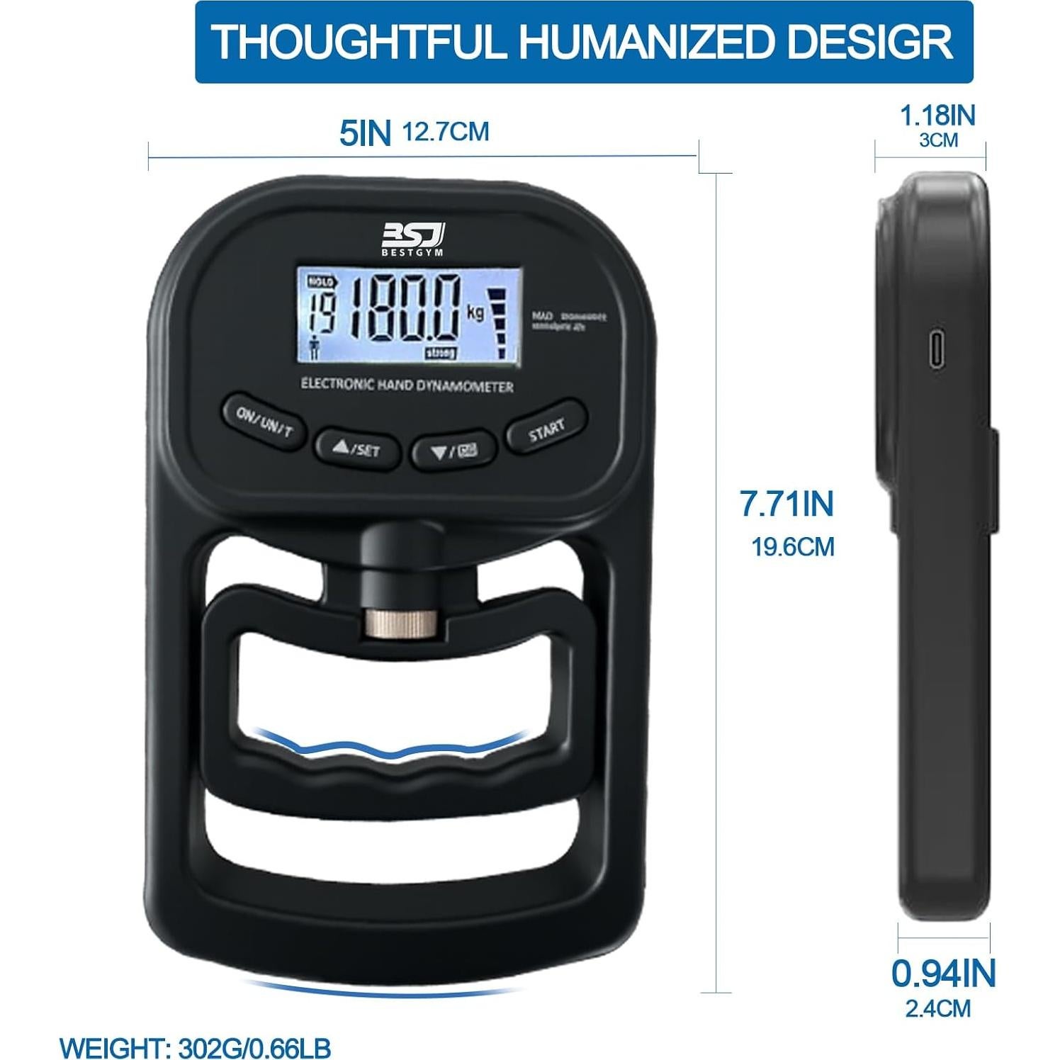 Dinamómetro de Agarre BSJ BESTGYM 180kg con Pantalla LCD