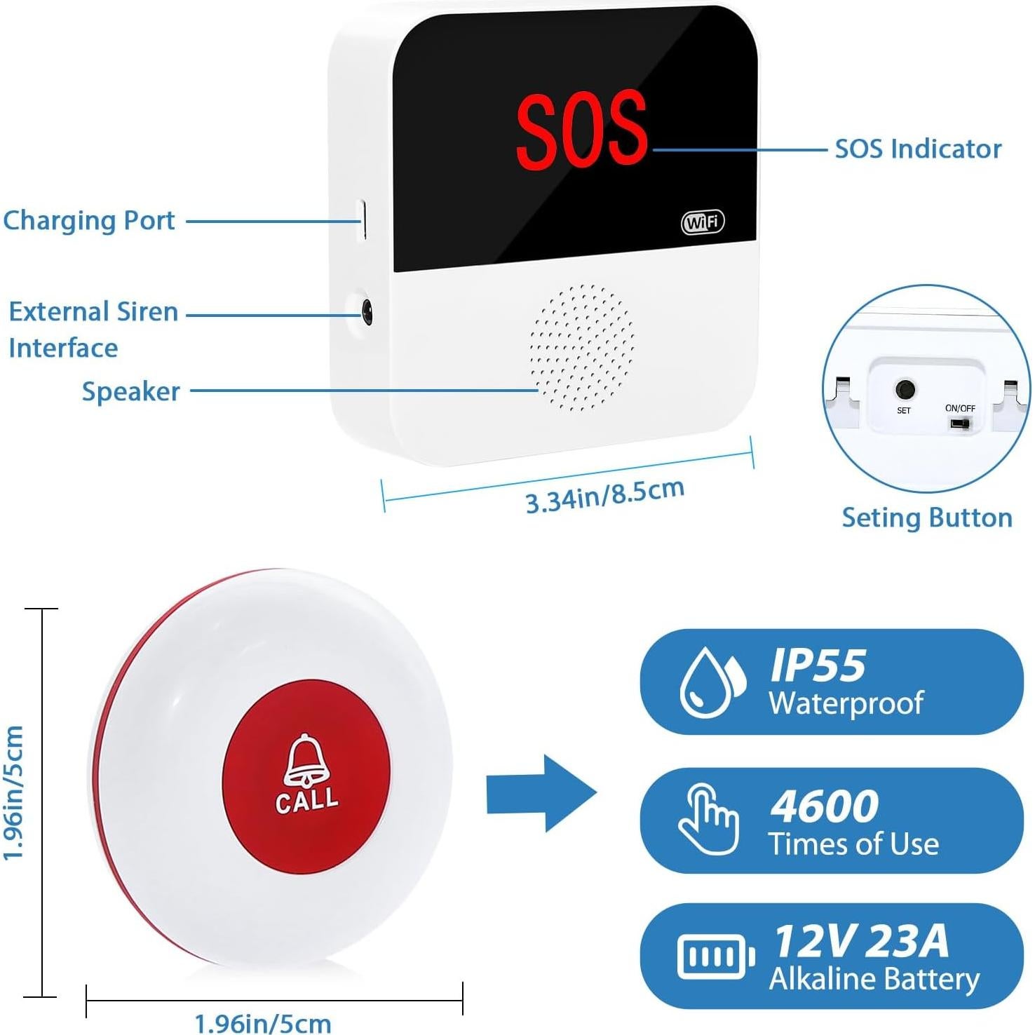 Botón de Llamada Inalámbrico SanJie 3 Botones y 1 Receptor