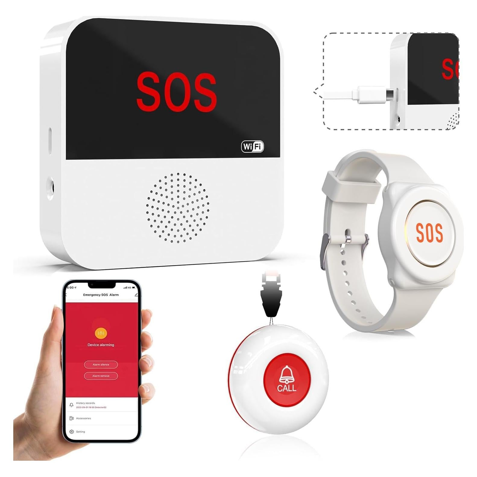 Sistema de Alerta de Emergencia SanJie WiFi para Ancianos 1 Botón y Reloj