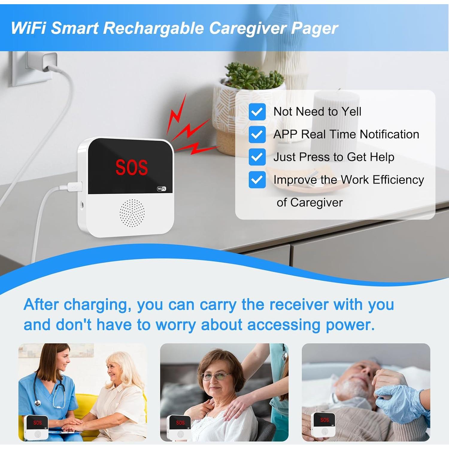 Sistema de Alerta de Emergencia SanJie WiFi para Ancianos 1 Botón y Reloj