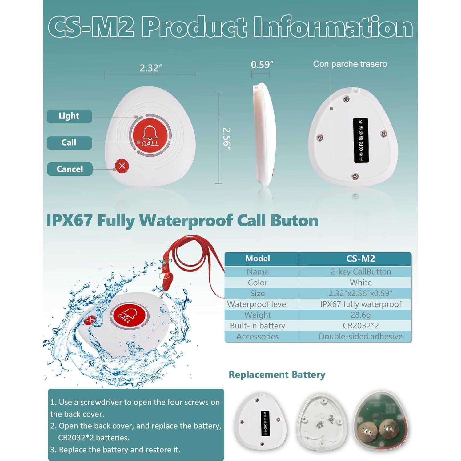 Sistema de Llamada Inalámbrico WNKRUN con 10 Botones Impermeables