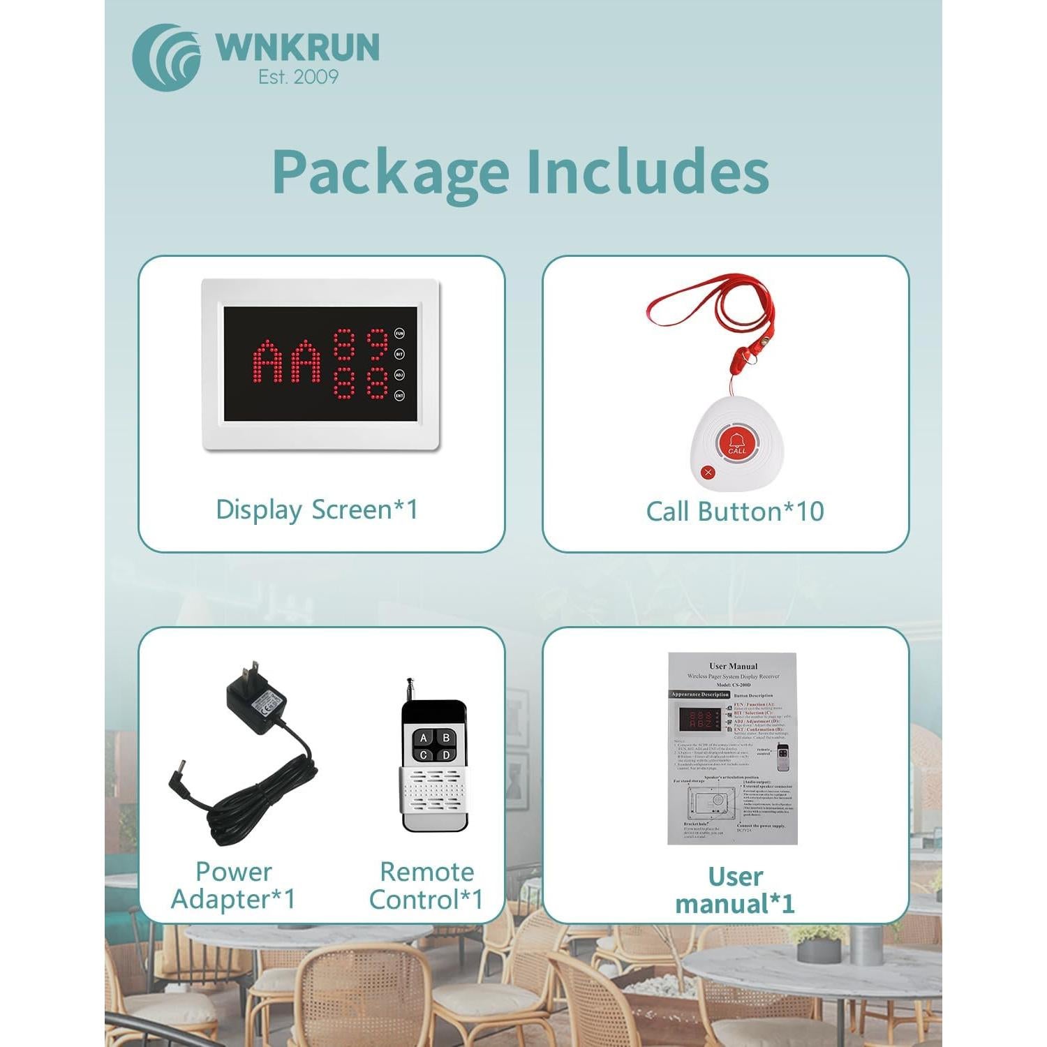 Sistema de Llamada Inalámbrico WNKRUN con 10 Botones Impermeables