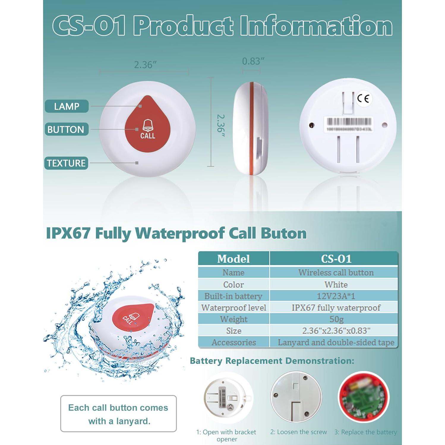 Botón de Llamada Inalámbrico WNKRUN CS-O1 Impermeable