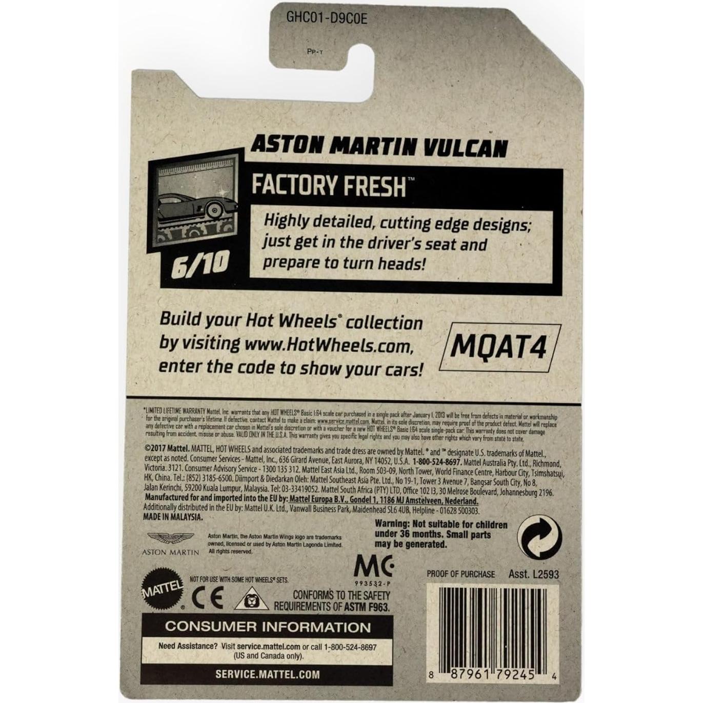 Hot Wheels Aston Martin Vulcan 2020 Blanco 1:64 Coleccionable