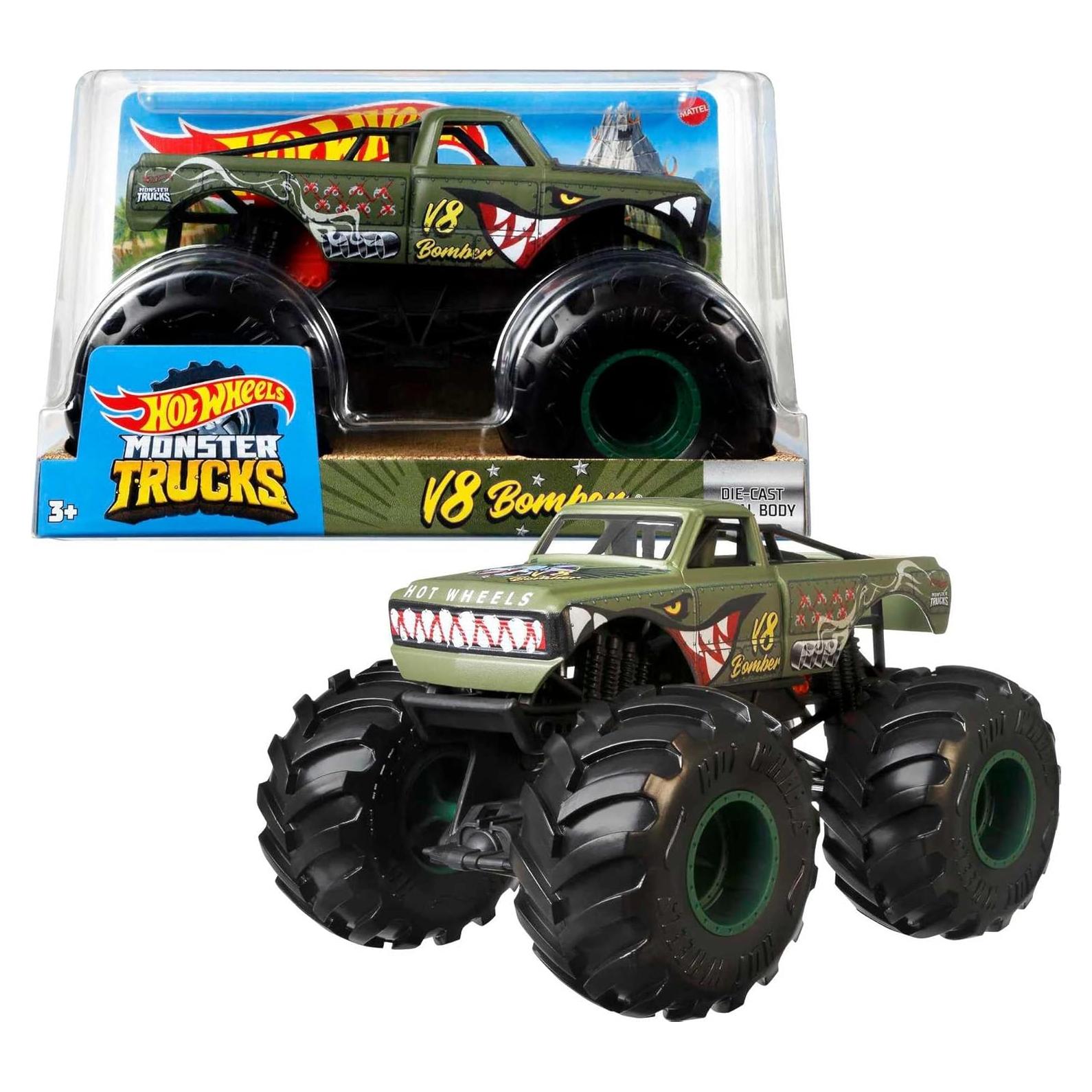 Hot Wheels Monster Truck 1:24 Green Bomber - Camión Gigante para Niños