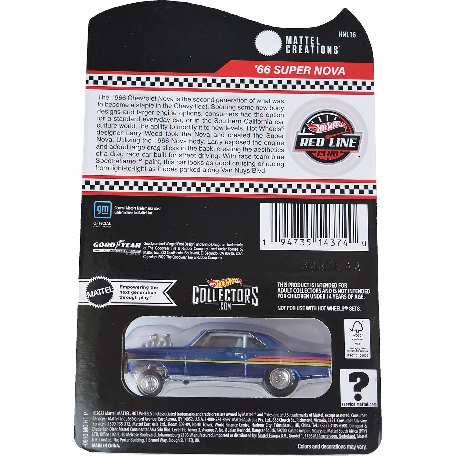 Hot Wheels 66 Super Nova Coche Fundición Escala 1:64 Azul