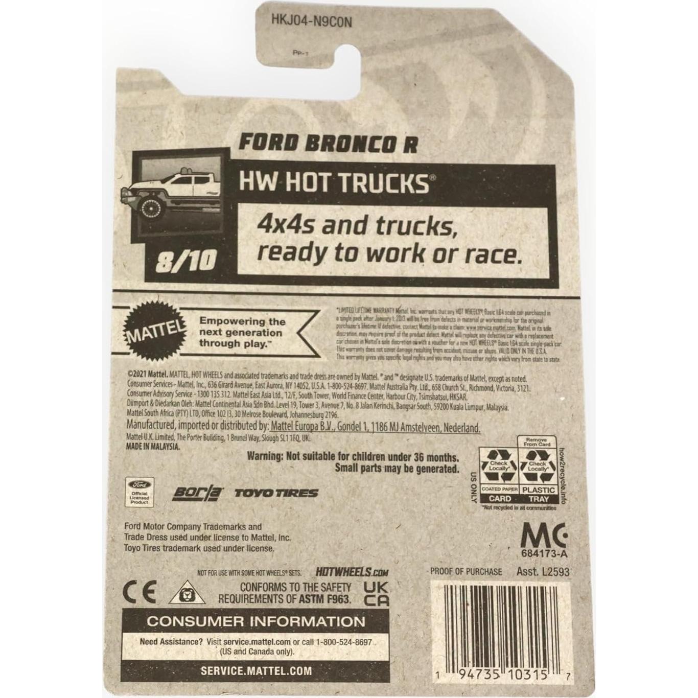 Hot Wheels Ford Bronco R 1:64 Mattel Negro