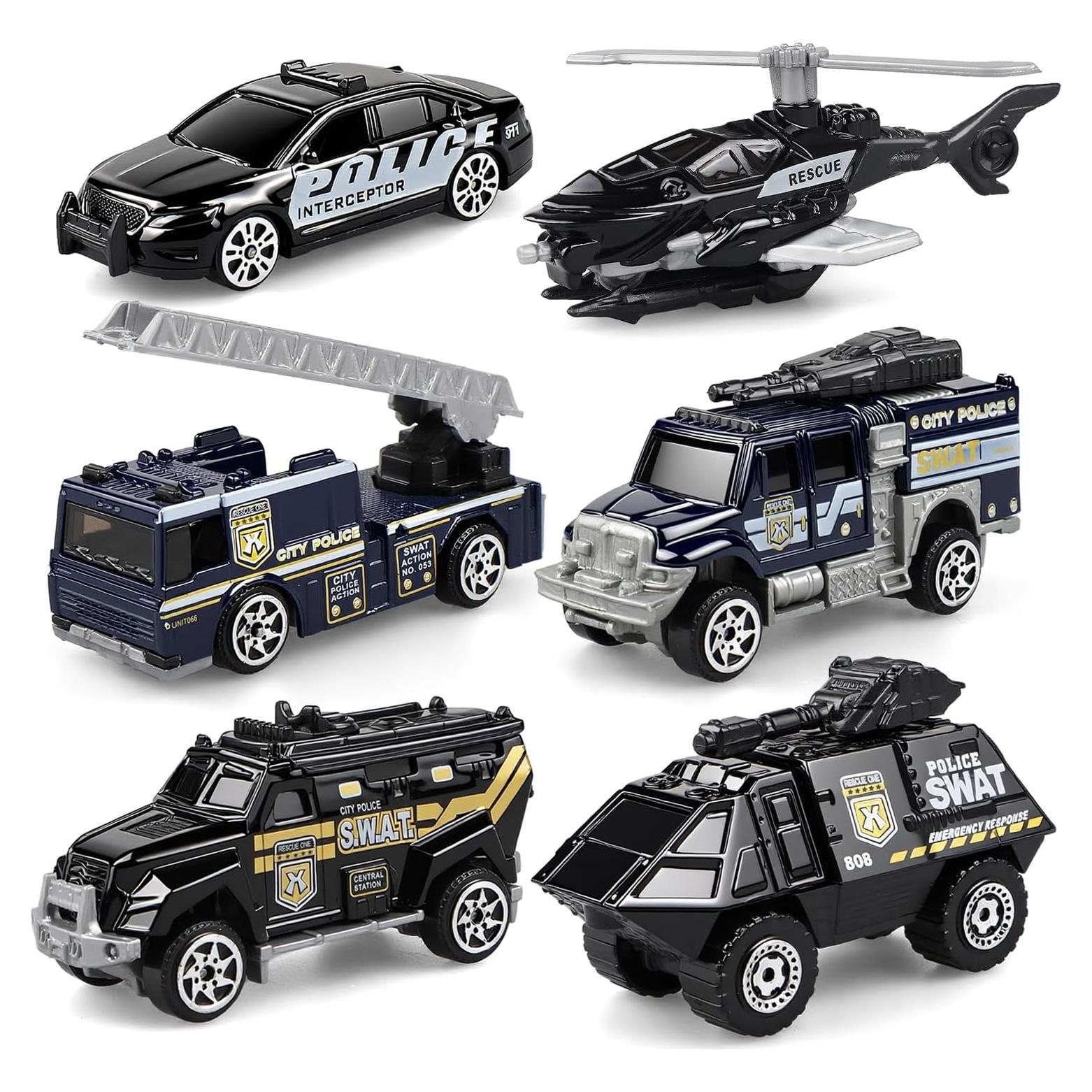 Juego de 6 coches de policía Victob de metal fundido 190g