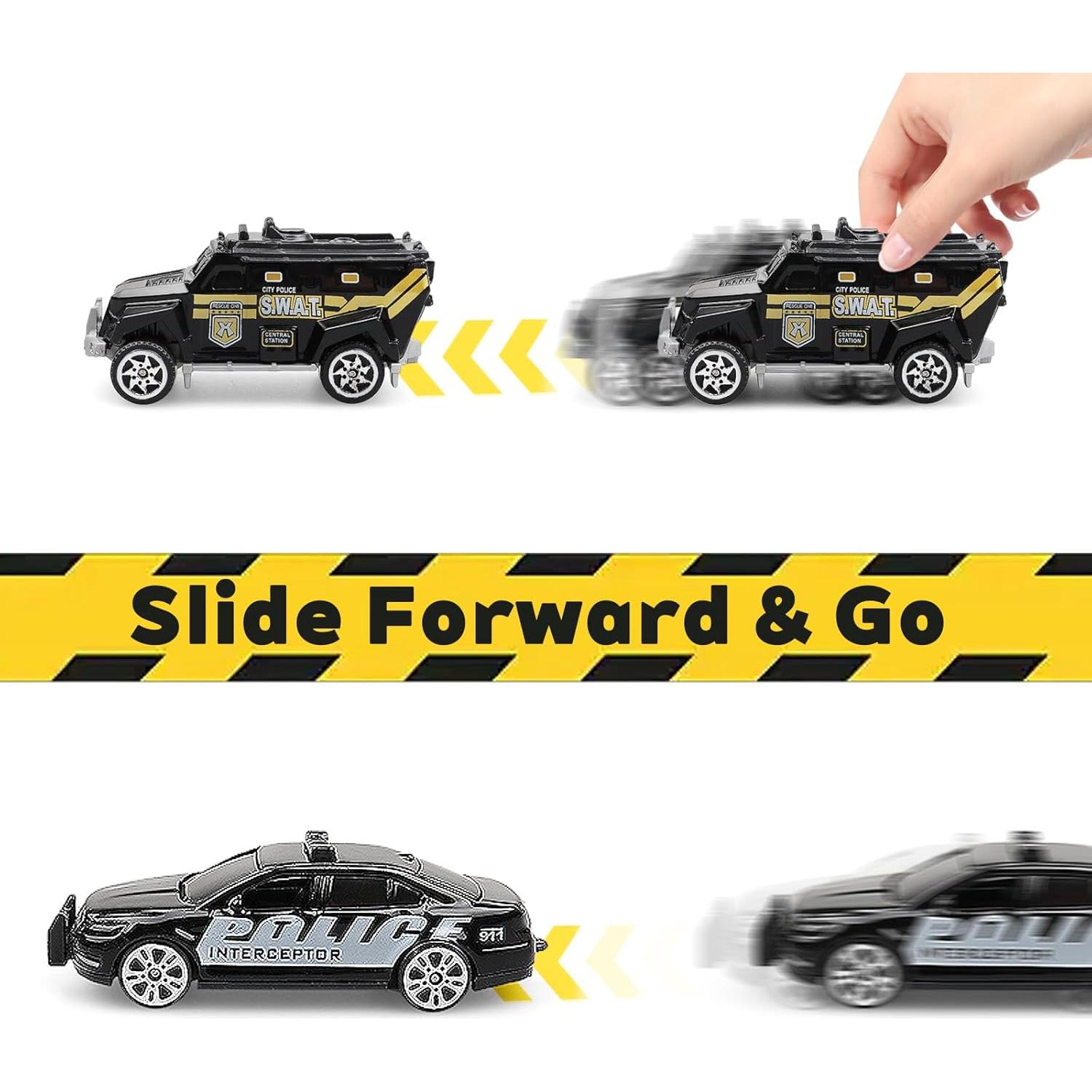 Juego de 6 coches de policía Victob de metal fundido 190g