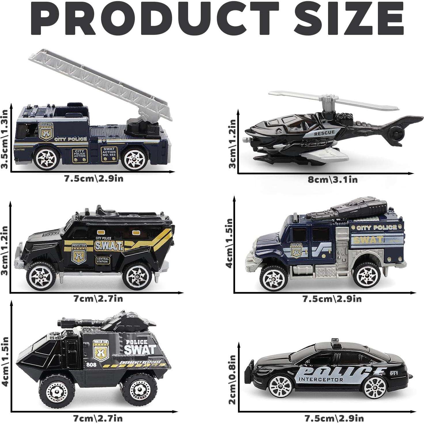 Juego de 6 coches de policía Victob de metal fundido 190g