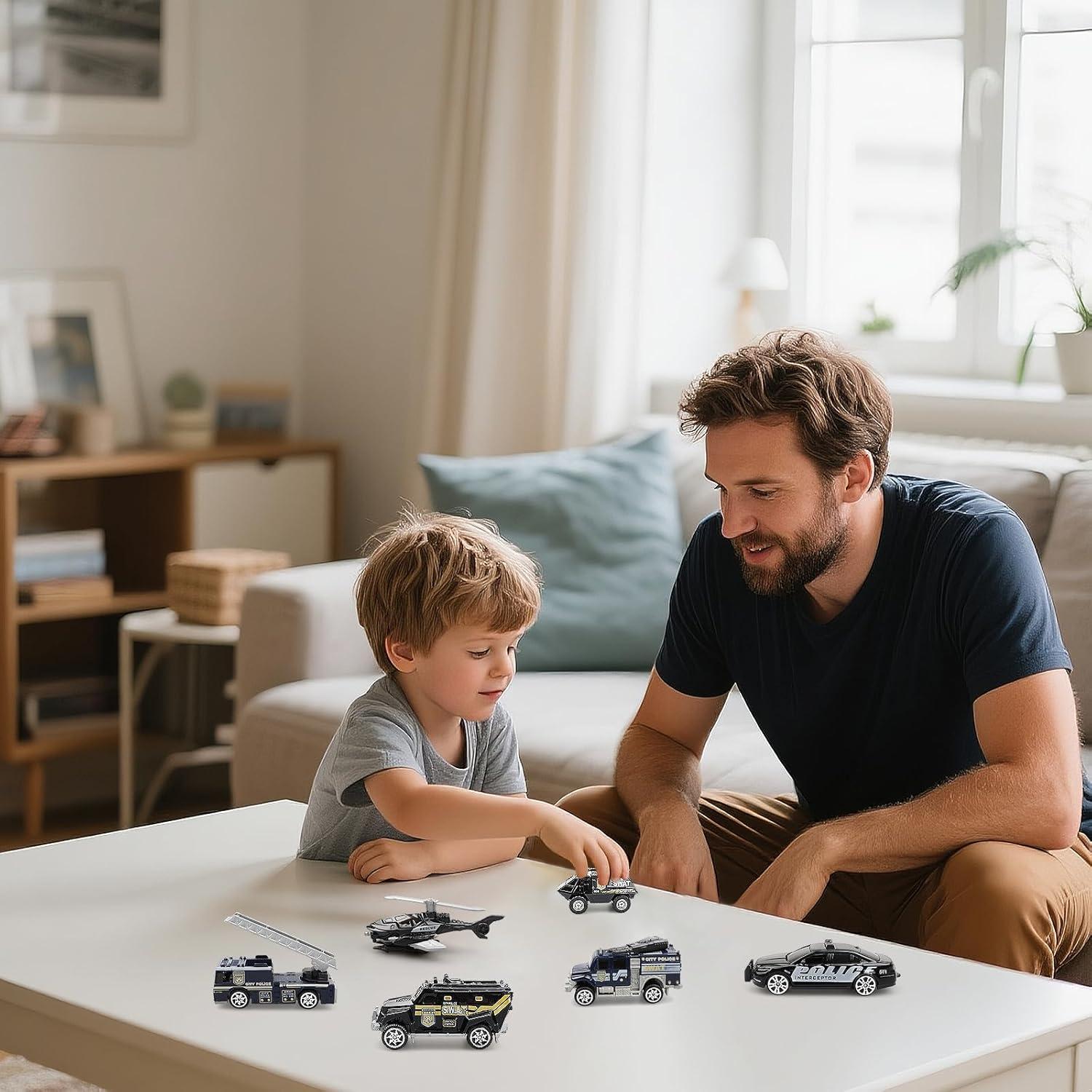 Juego de 6 coches de policía Victob de metal fundido 190g