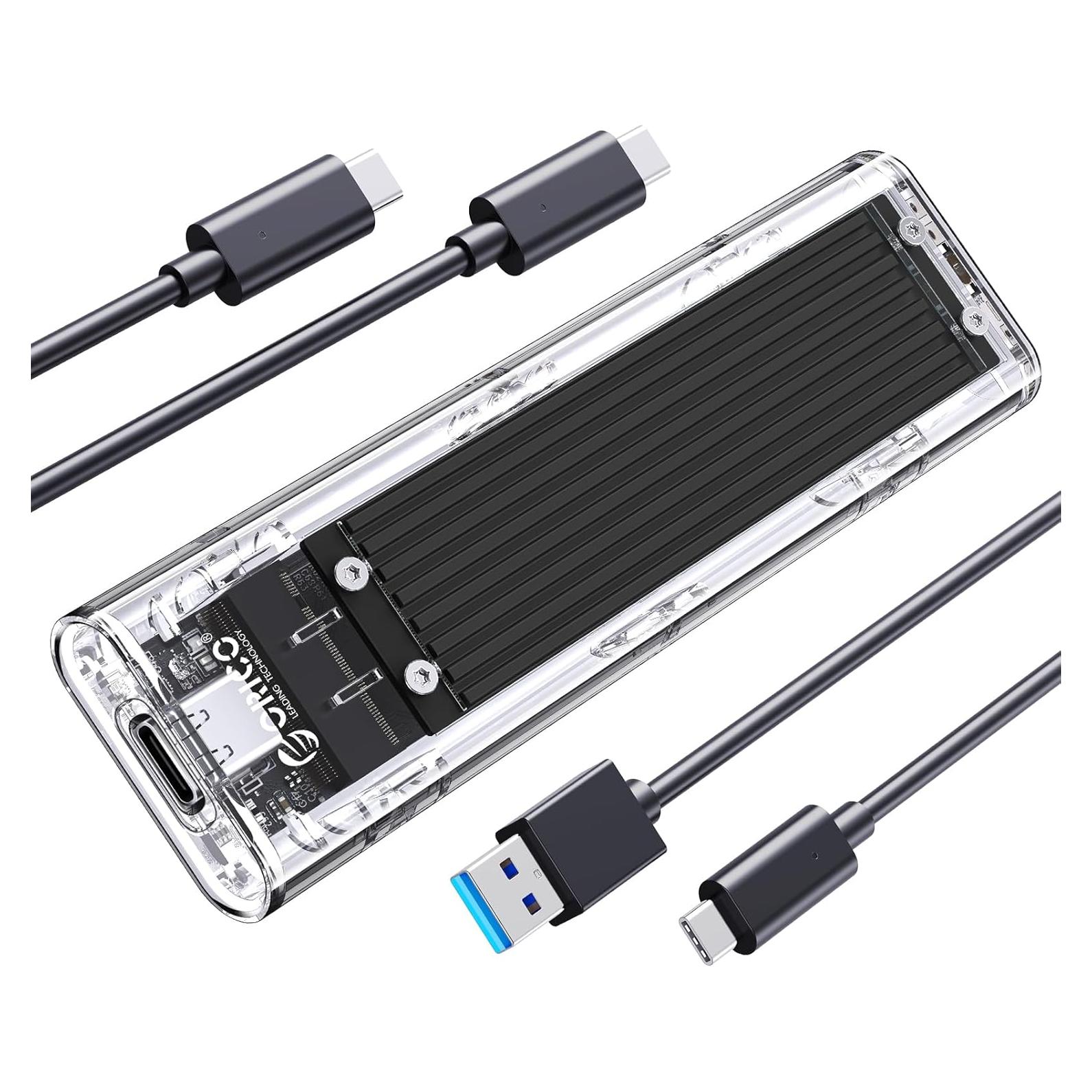 ORICO M.2 NVMe SSD Enclosure, USB 3.2 Gen 2 (10 Gbps), Transparent External Solid State Drive Adapter Enclosure for 2280 2260 2242 2230 PCI-E M2 M-Key SSD, USB Type C Converter Case-TCM2 Black