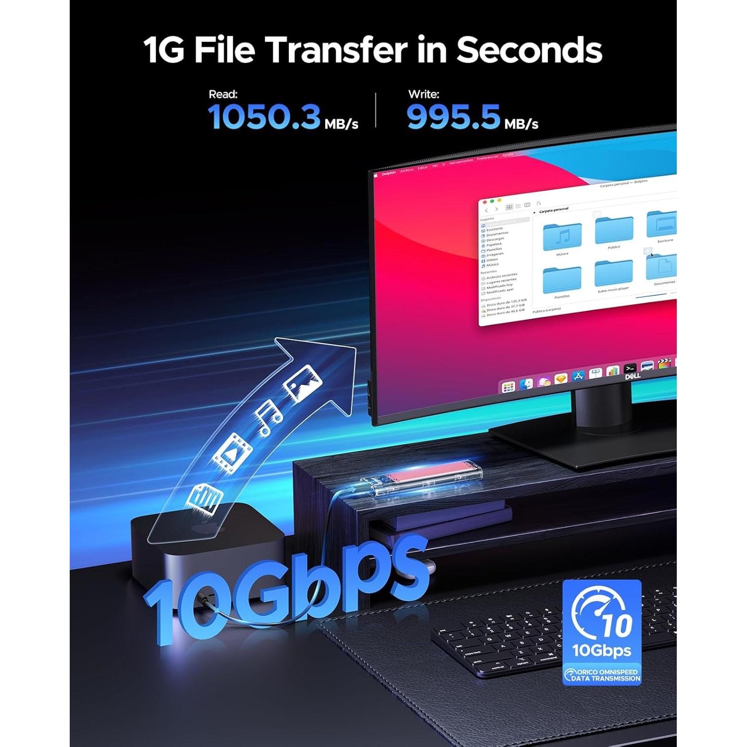 ORICO M.2 NVMe SSD Enclosure, USB 3.2 Gen 2 (10 Gbps), Transparent External Solid State Drive Adapter Enclosure for 2280 2260 2242 2230 PCI-E M2 M-Key SSD, USB Type C Converter Case-TCM2 Black