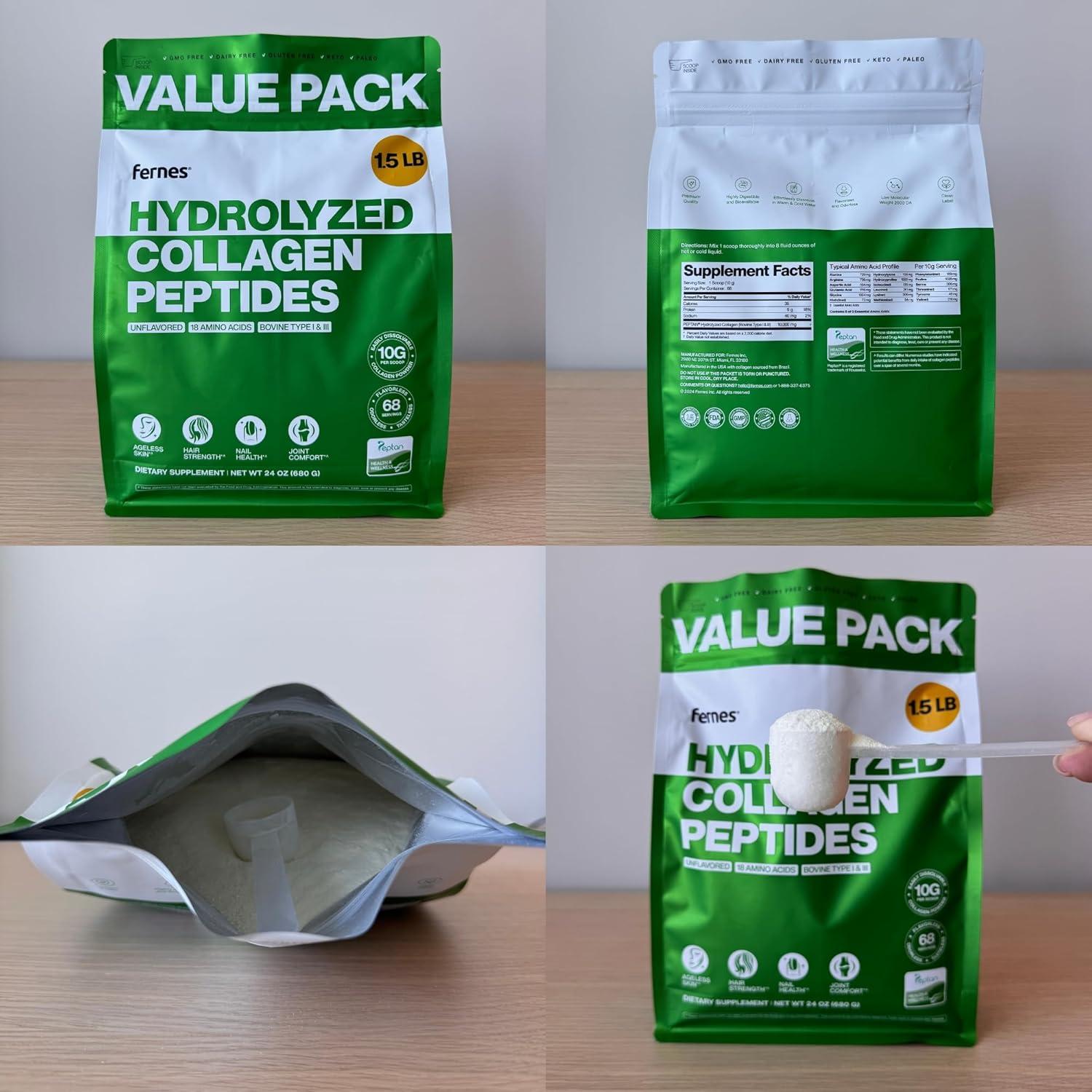 Péptidos de Colágeno Hidrolizado Fernes 0.68 kg Tipo I y III