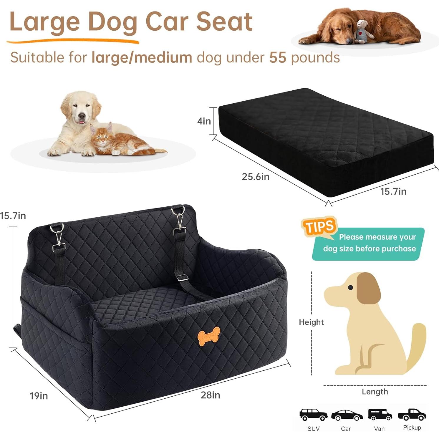 Asiento de Coche para Perro Grande KEELUXE 71.1x48.3cm Negro