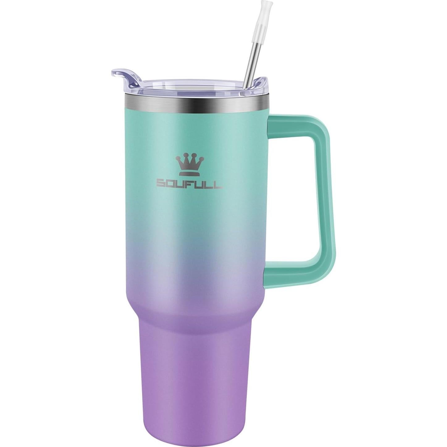 Taza de 40 oz Soufull VerdePúrpura Aislada a Prueba de Fugas