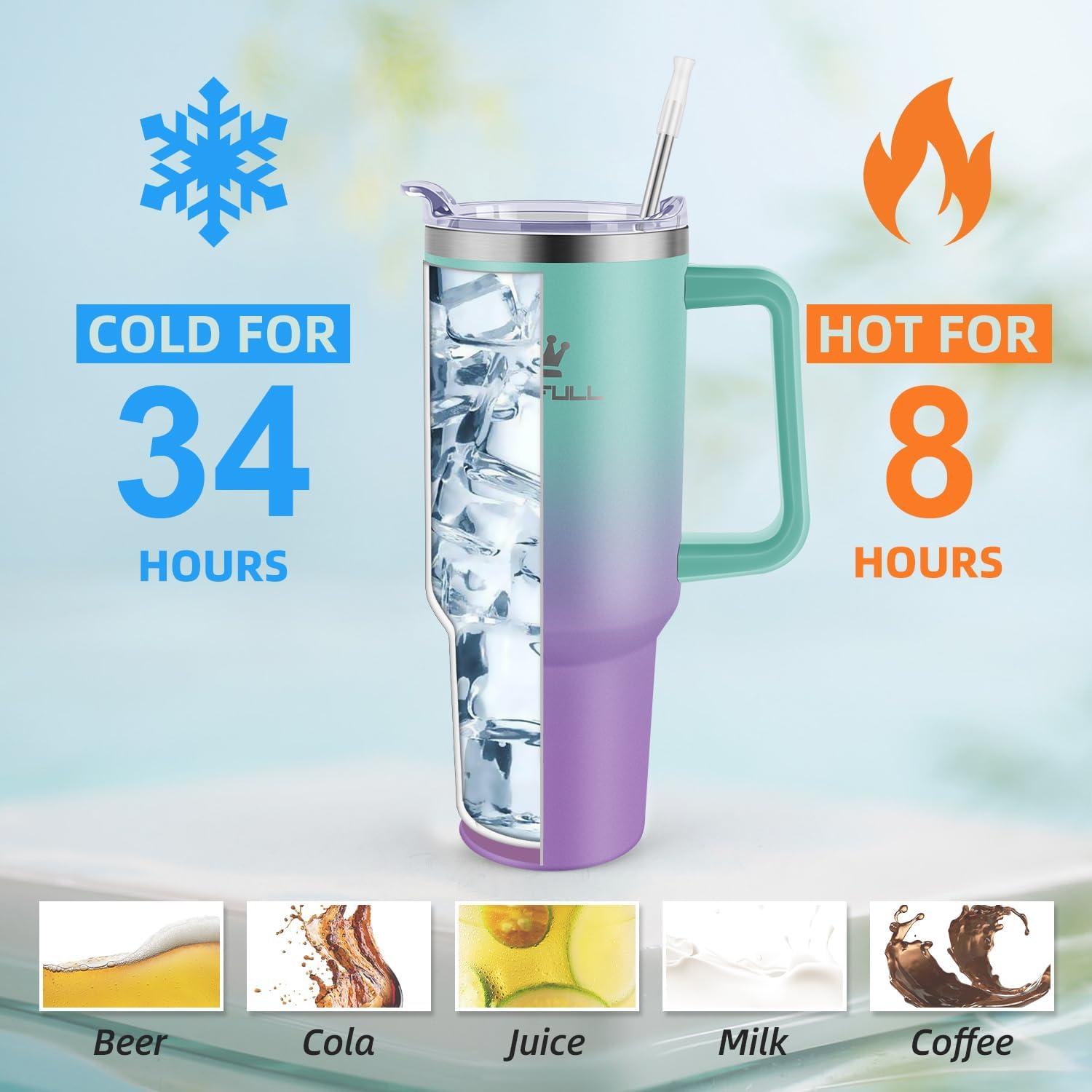 Taza de 40 oz Soufull VerdePúrpura Aislada a Prueba de Fugas