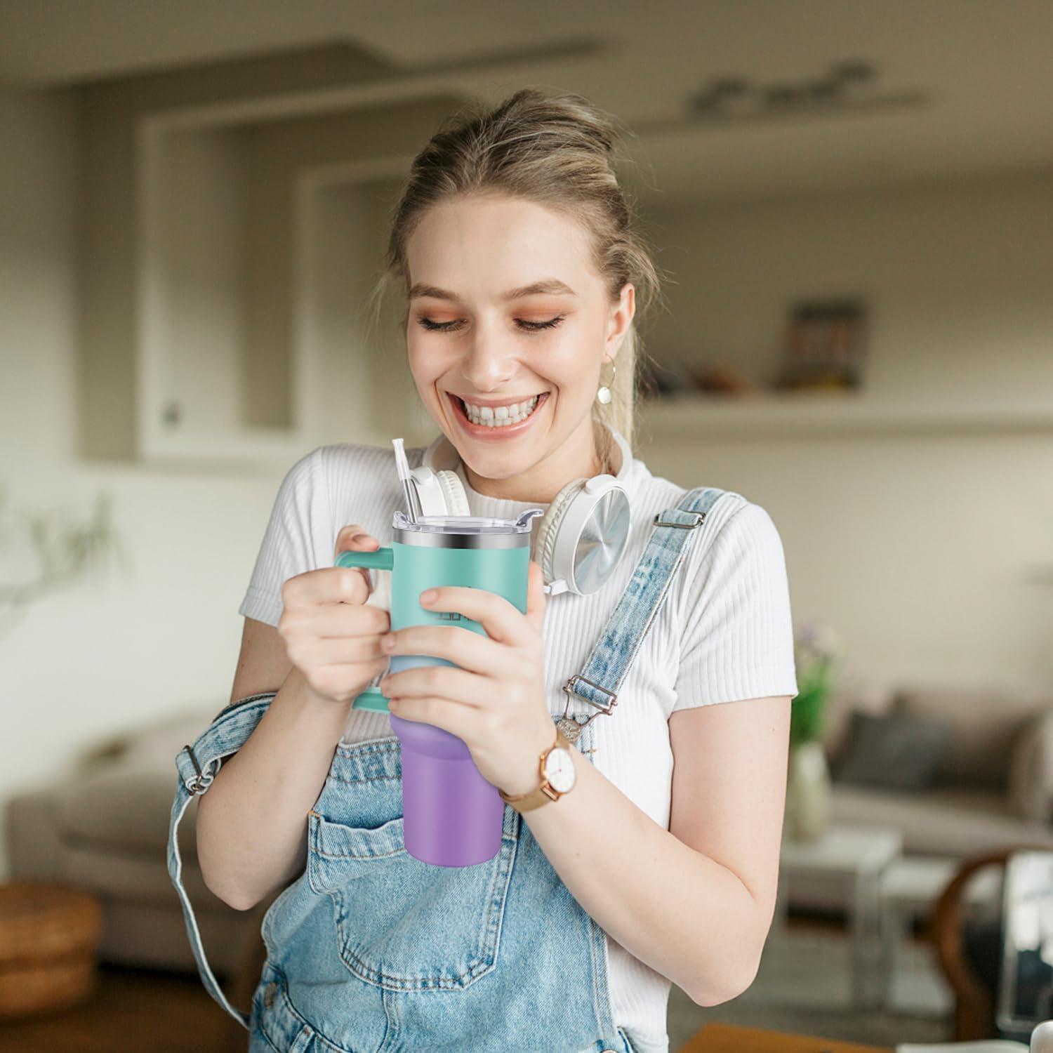 Taza de 40 oz Soufull VerdePúrpura Aislada a Prueba de Fugas
