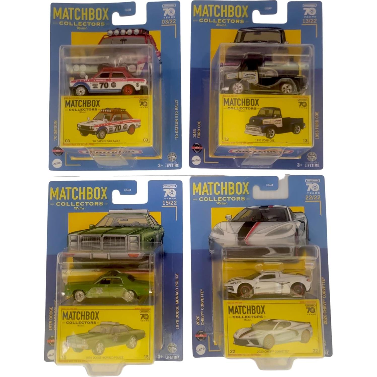 Paquete de 4 Coches Die-Cast Matchbox 2023 Onda T 1:64