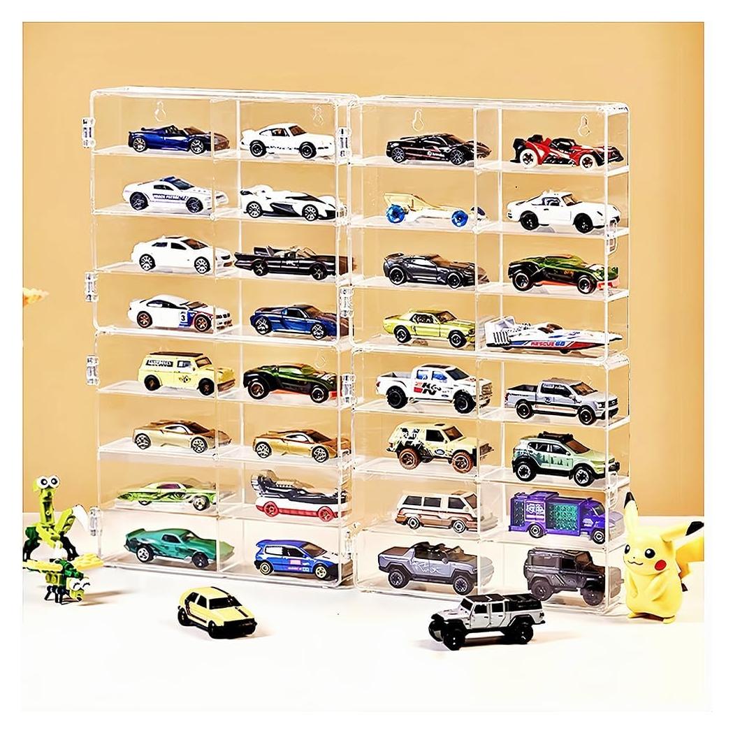 Caja de exhibición acrílica Enklogic para Hot Wheels 32 coches