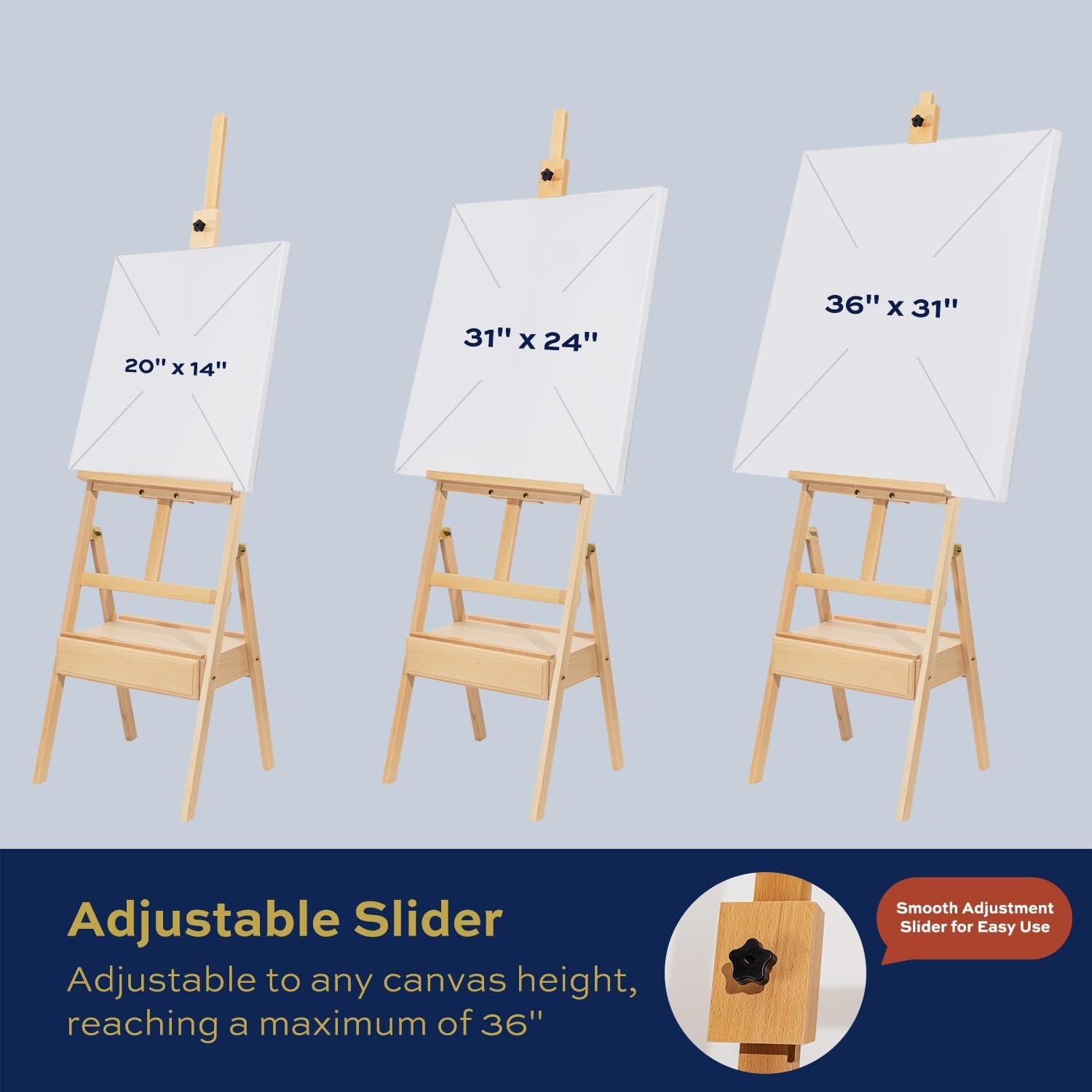 Caballete de Pintura de Madera de Haya Finenolo Ajustable 58-74"