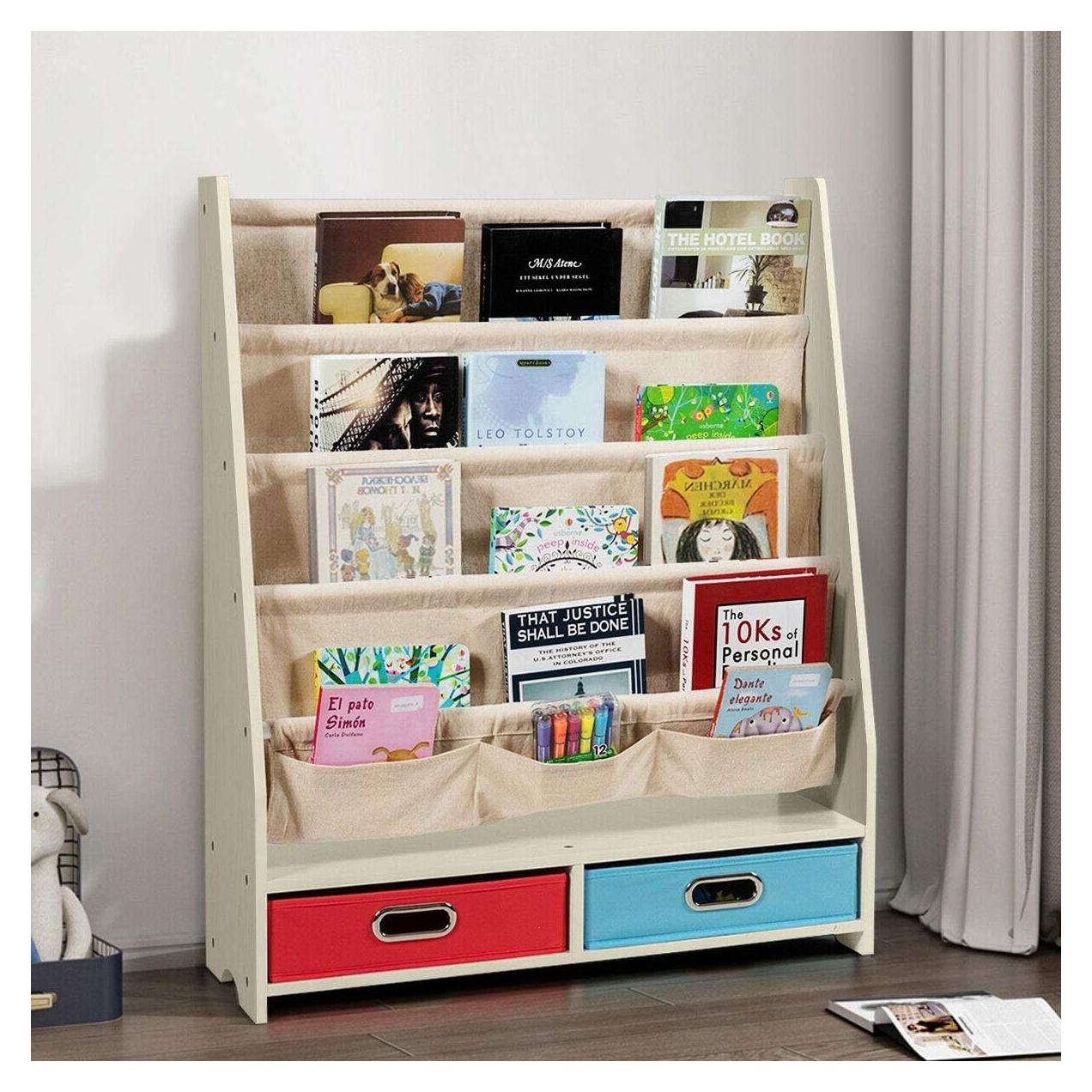 Estantería para Niños Costzon Beige con 4 Bolsillos y 2 Cajas