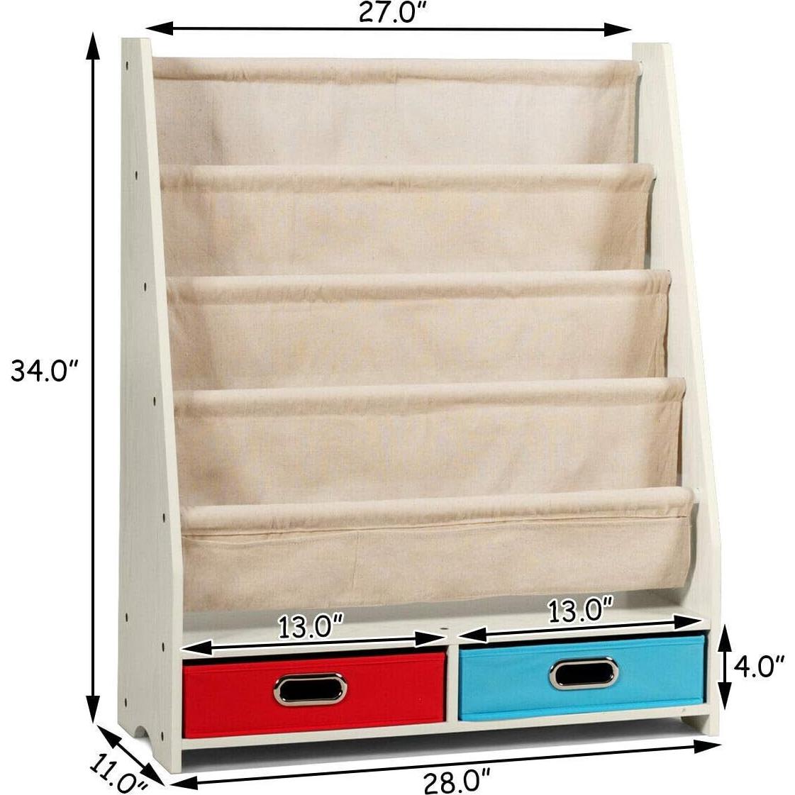 Estantería para Niños Costzon Beige con 4 Bolsillos y 2 Cajas