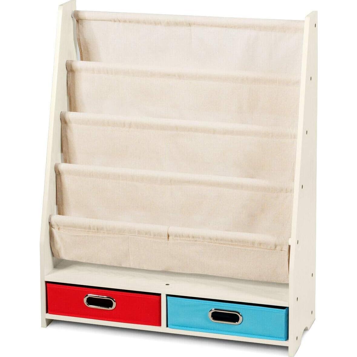 Estantería para Niños Costzon Beige con 4 Bolsillos y 2 Cajas
