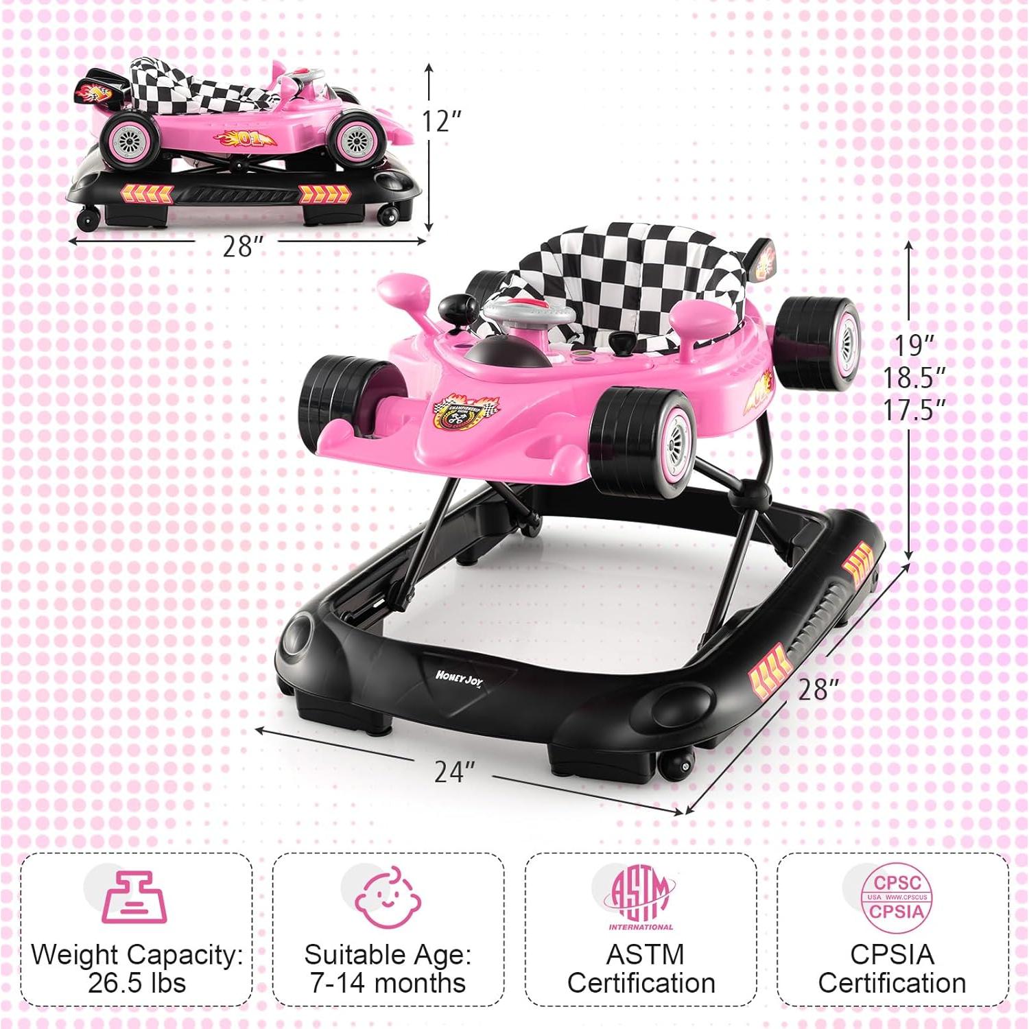 Andador para Bebés HONEY JOY 4 en 1 Ajustable Rosa