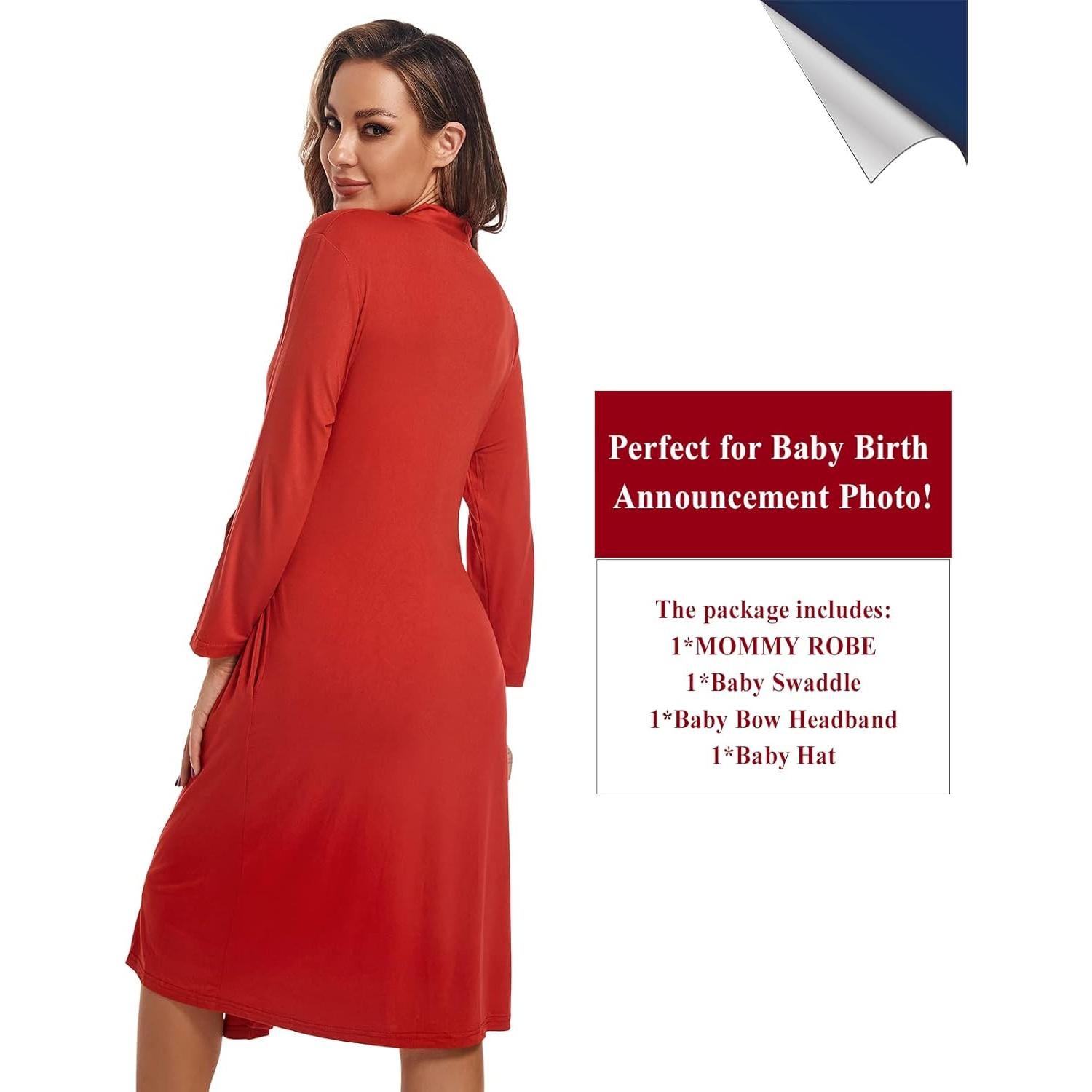 Bata de Maternidad QTECLOR con Manta de Envolver Rojo