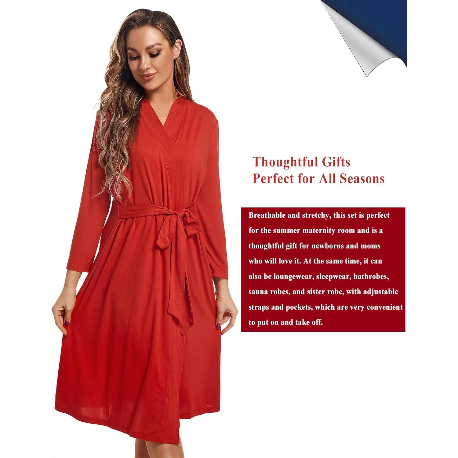 Bata de Maternidad QTECLOR con Manta de Envolver Rojo