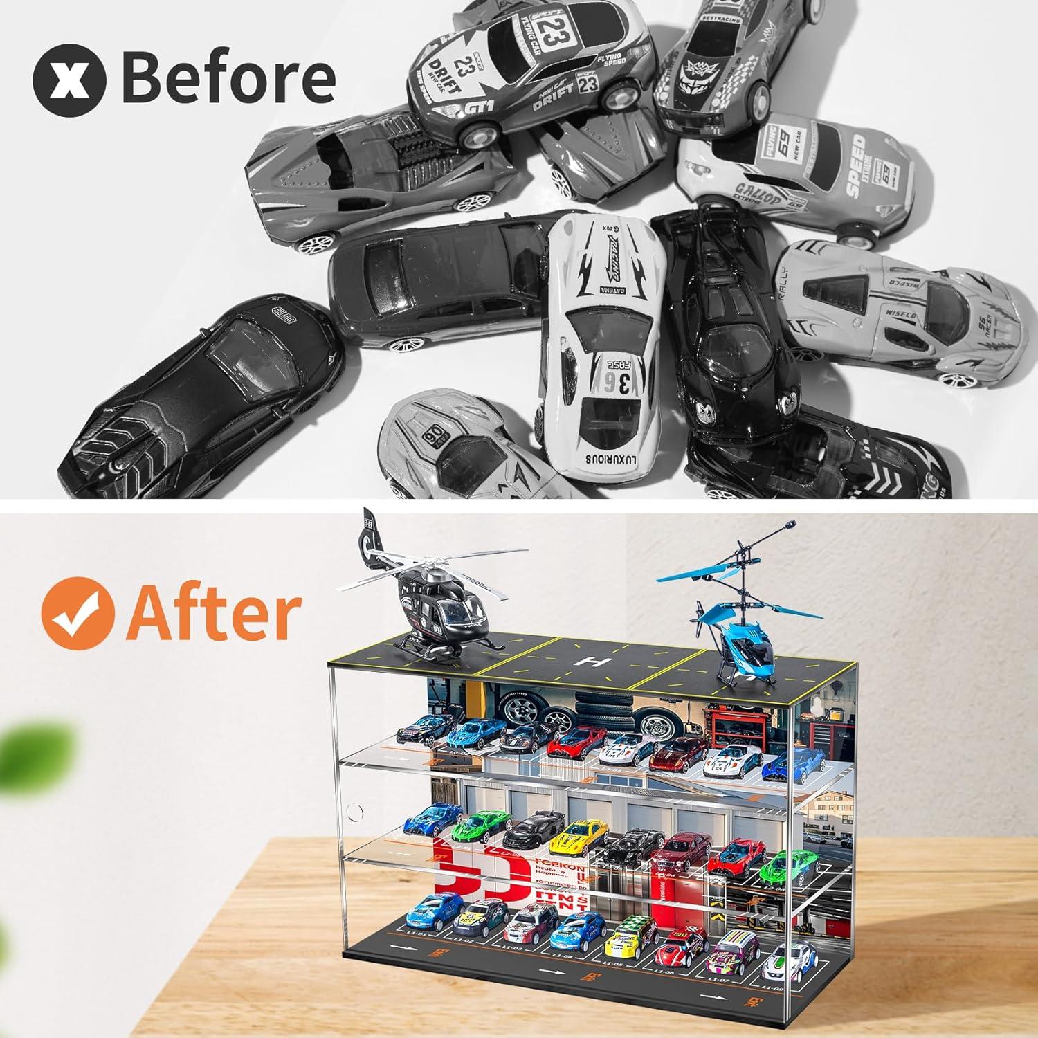 Vitrina para Hot Wheels HEKORE con LED - Almacena 24 coches